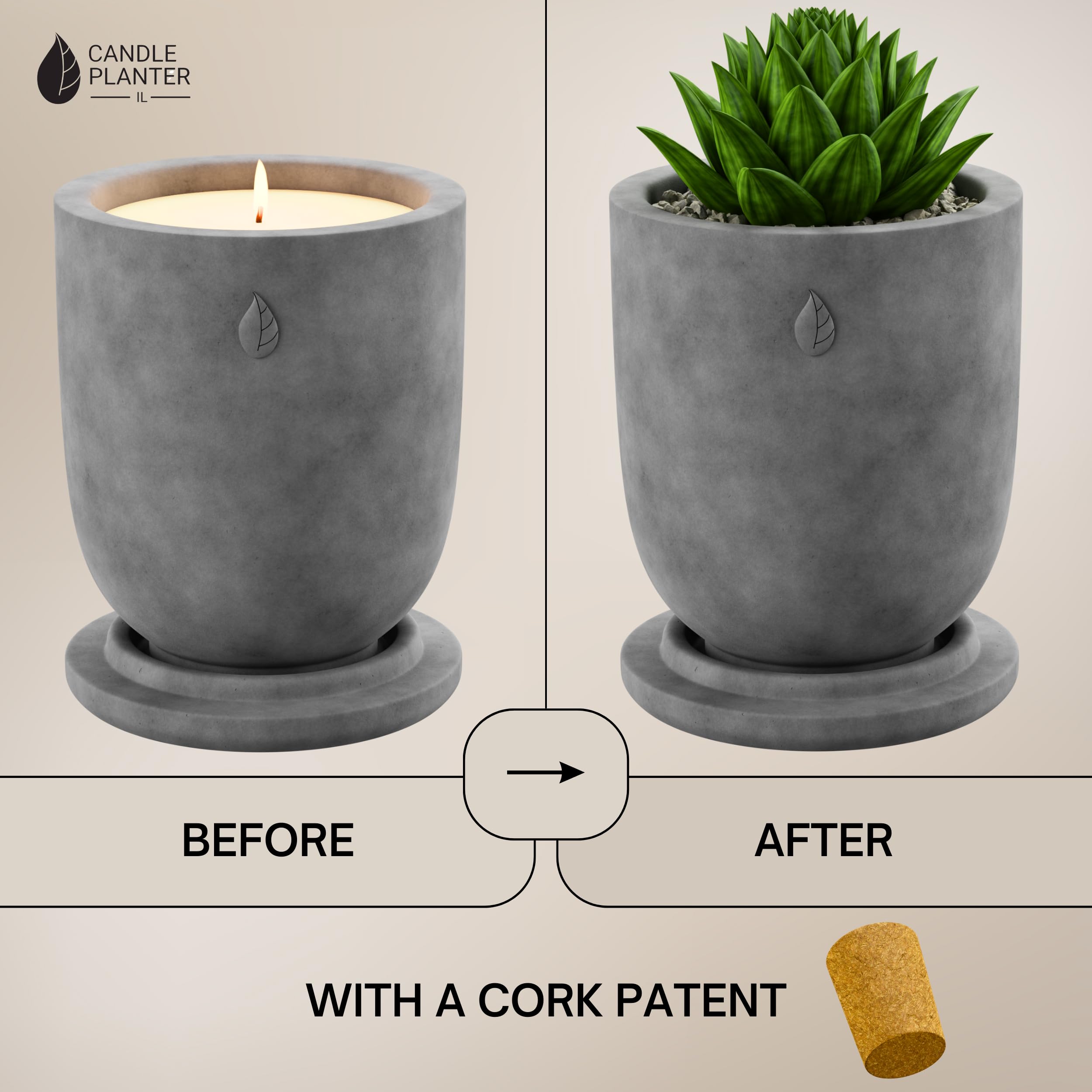CandlePlanter Concrete Cement Candle Planter - Candles for Home Scented, Soy Candles