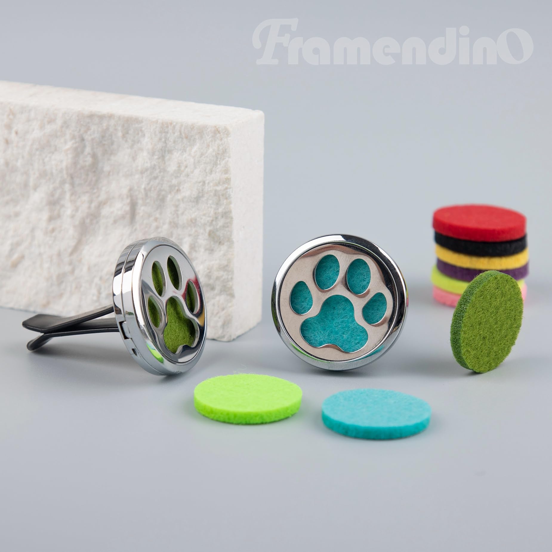 Framendino, 2 Pack Dog Paw Print Locket for Essential Oil Diffuser with 20 Felt Refill Pads