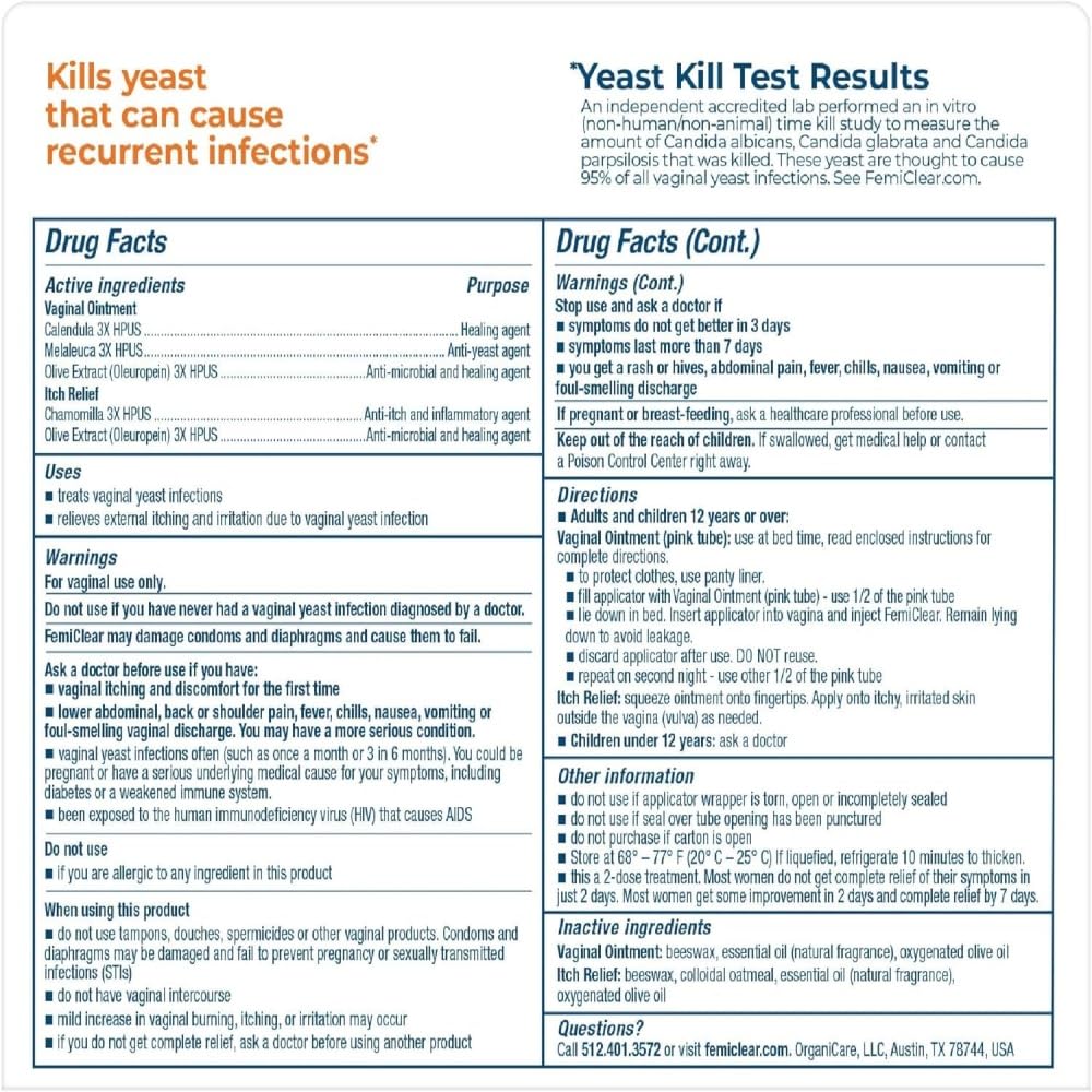 FemiClear 2-Day Dose Yeast Infection and Itch Control Ointment, for Moderate to Intense Symptoms