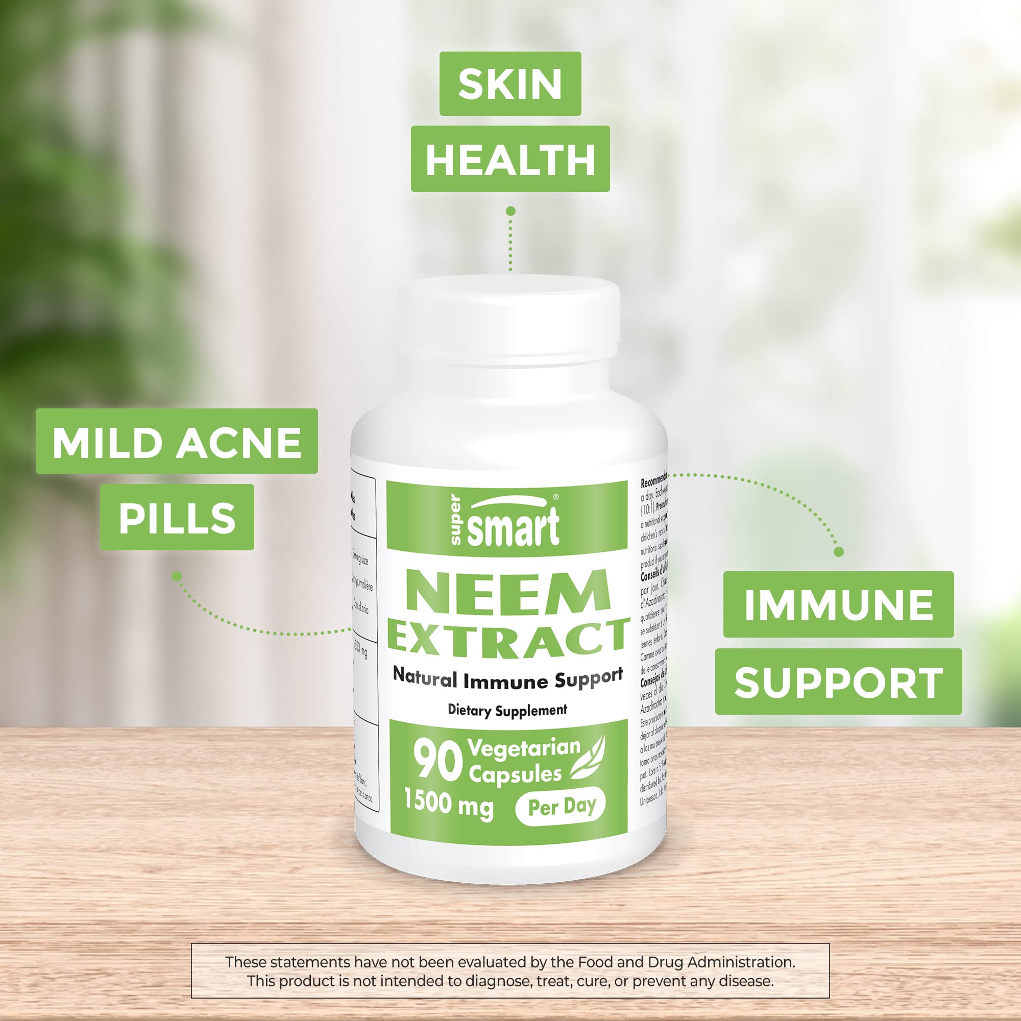 Supersmart - Neem Supplement 1500 mg per Day (Azadirachta Indica Leaf Oil Extract)