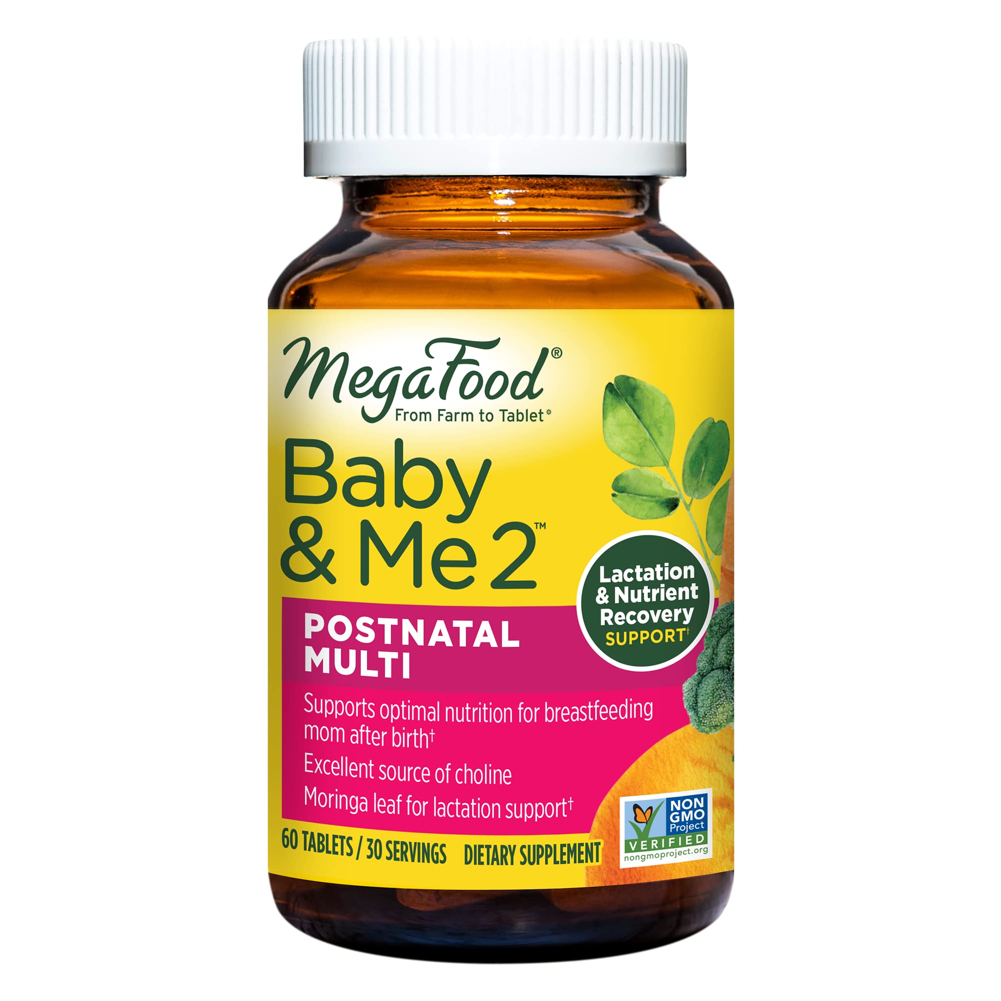 MegaFood Baby & Me 2 Postnatal Vitamins for Breastfeeding Moms with Folate