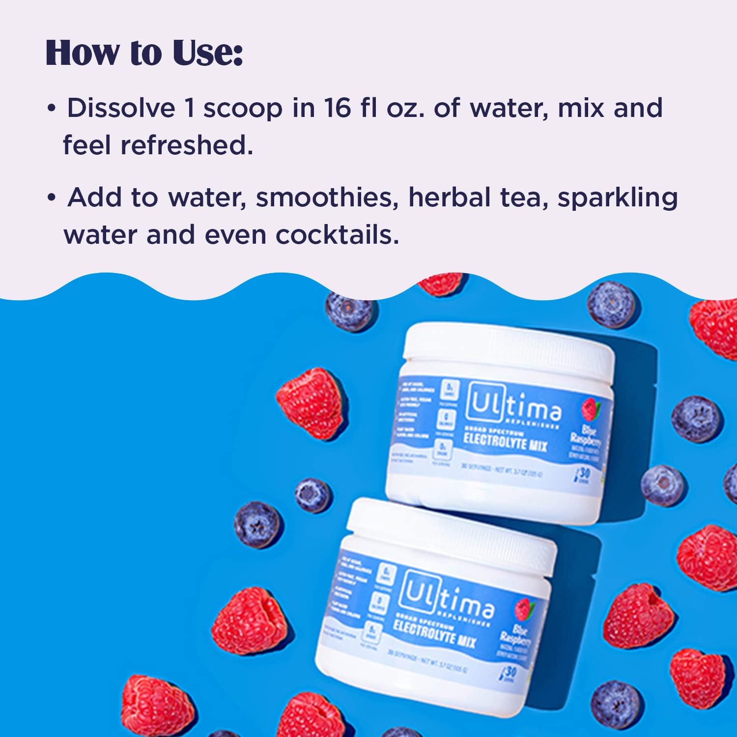 Ultima Replenisher Daily Electrolyte Drink Mix – Blue Raspberry, 30 Servings – Hydration