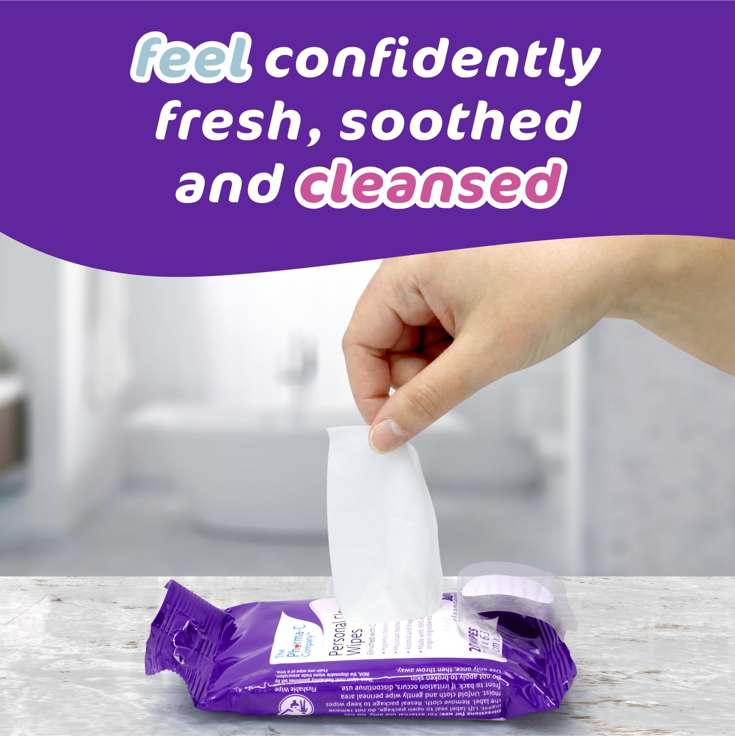 The Pharma-C Company Personal Cleansing Wipes [2 packs of 20 wipes] - Enriched with Cranberry & Aloe Vera