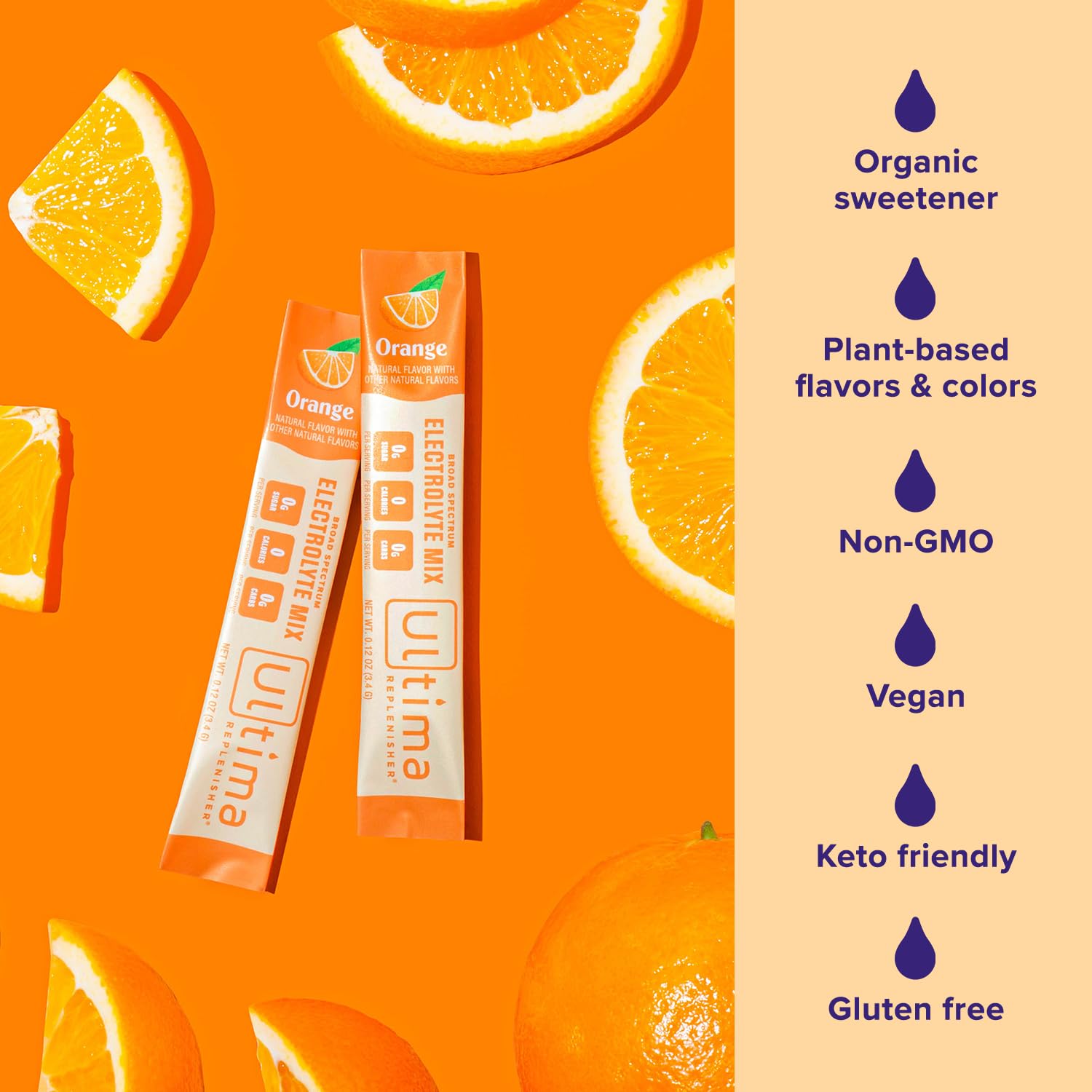 Ultima Replenisher Daily Electrolyte Drink Mix – Orange, 20 Stickpacks – Hydration