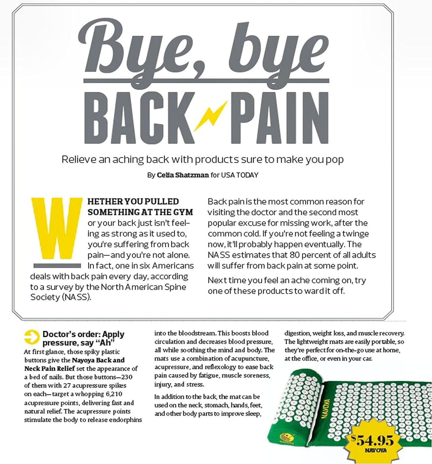 NAYOYA Neck and Back Pain Relief - Acupressure Mat and Neck Pillow Set - Relieves Stress and Sciatic Pain