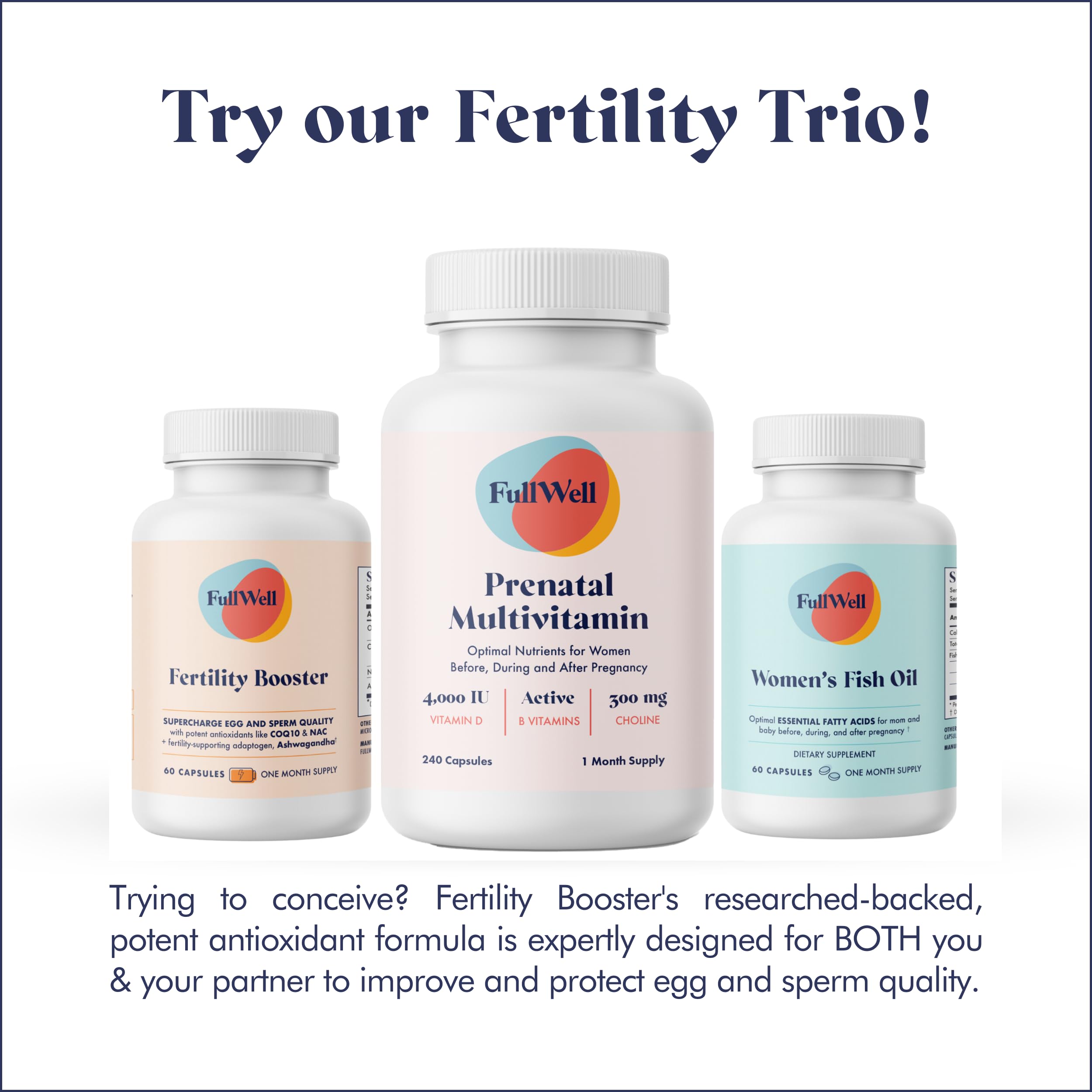 FullWell Prenatal Vitamin + DHA | Omega 3 Fish Oil with DHA & EPA for Brain Development & Nervous