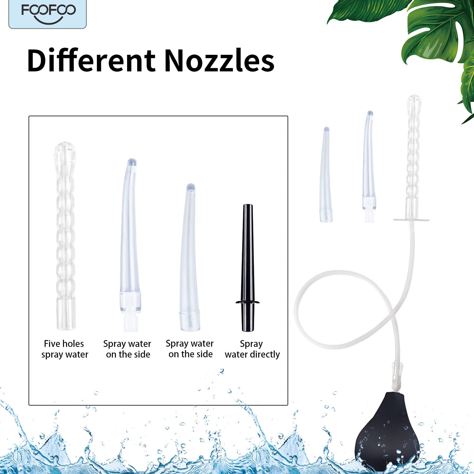 Enema Bulb 7.6oz Douche Enema Kit Includes 4 Nozzles for Women & Men Black with Storage Bag