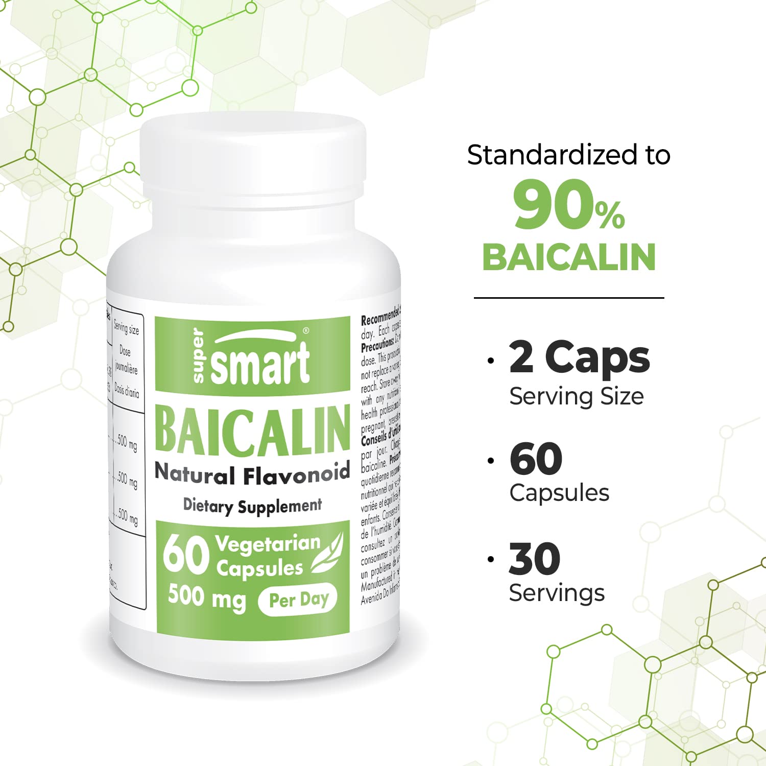 Supersmart - 90% Baicalin 500mg per Day (Scutellaria Baicalensis) - Chinese Skullcap