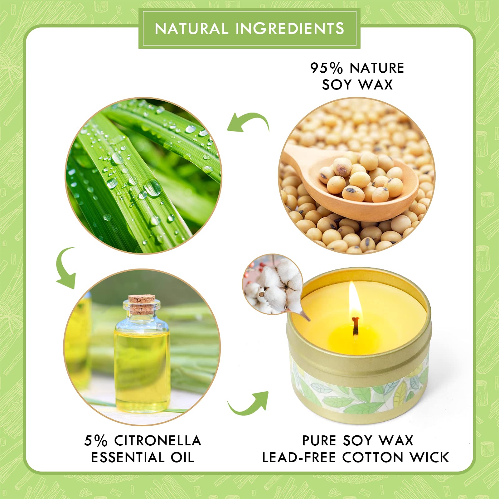 Citronella Candles Outdoor, Scented Candles, Summer Soy Wax Candles, Lemongrass Candles
