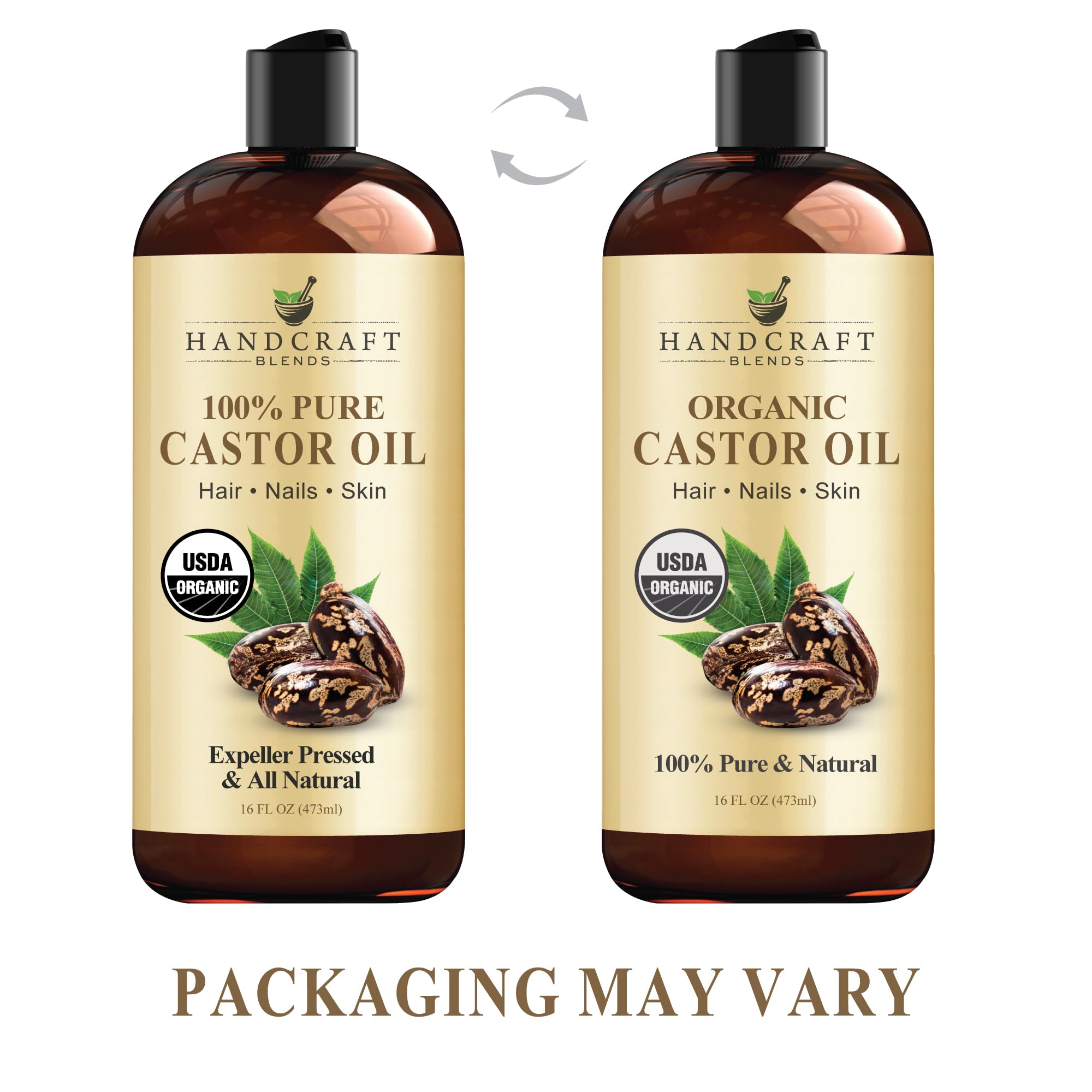 Handcraft Blends Organic Castor Oil for Hair Growth, Eyelashes and Eyebrows - 100% Pure