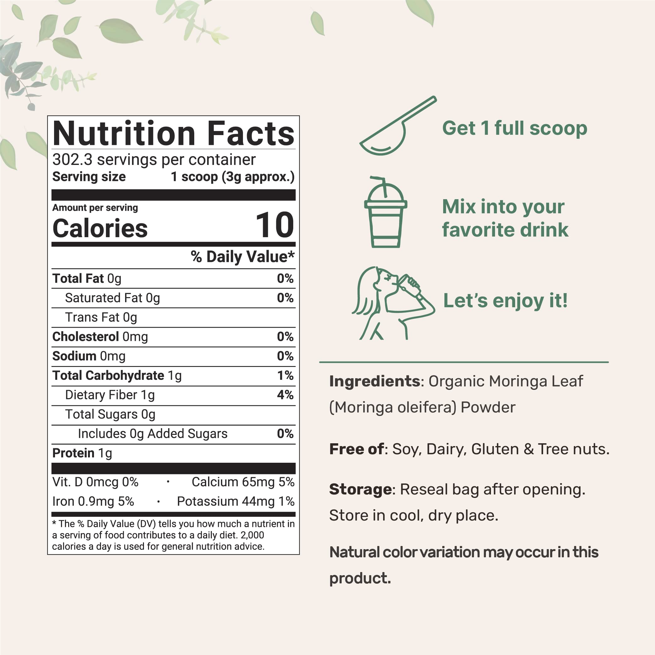 Organic Moringa Oleifera Leaf Powder for Hair, 2 Pounds, Rich in Antioxidants and Immune