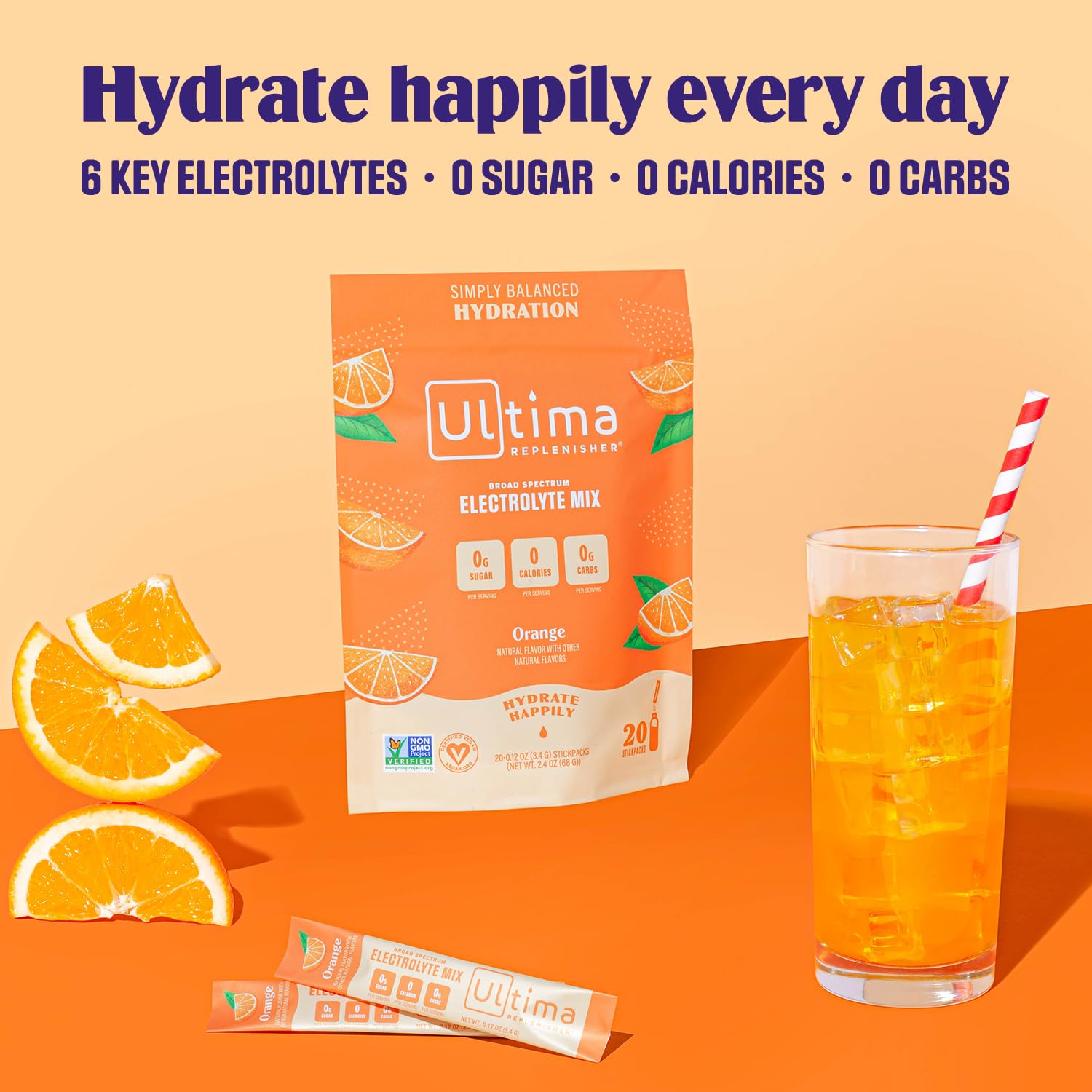 Ultima Replenisher Daily Electrolyte Drink Mix – Orange, 20 Stickpacks – Hydration