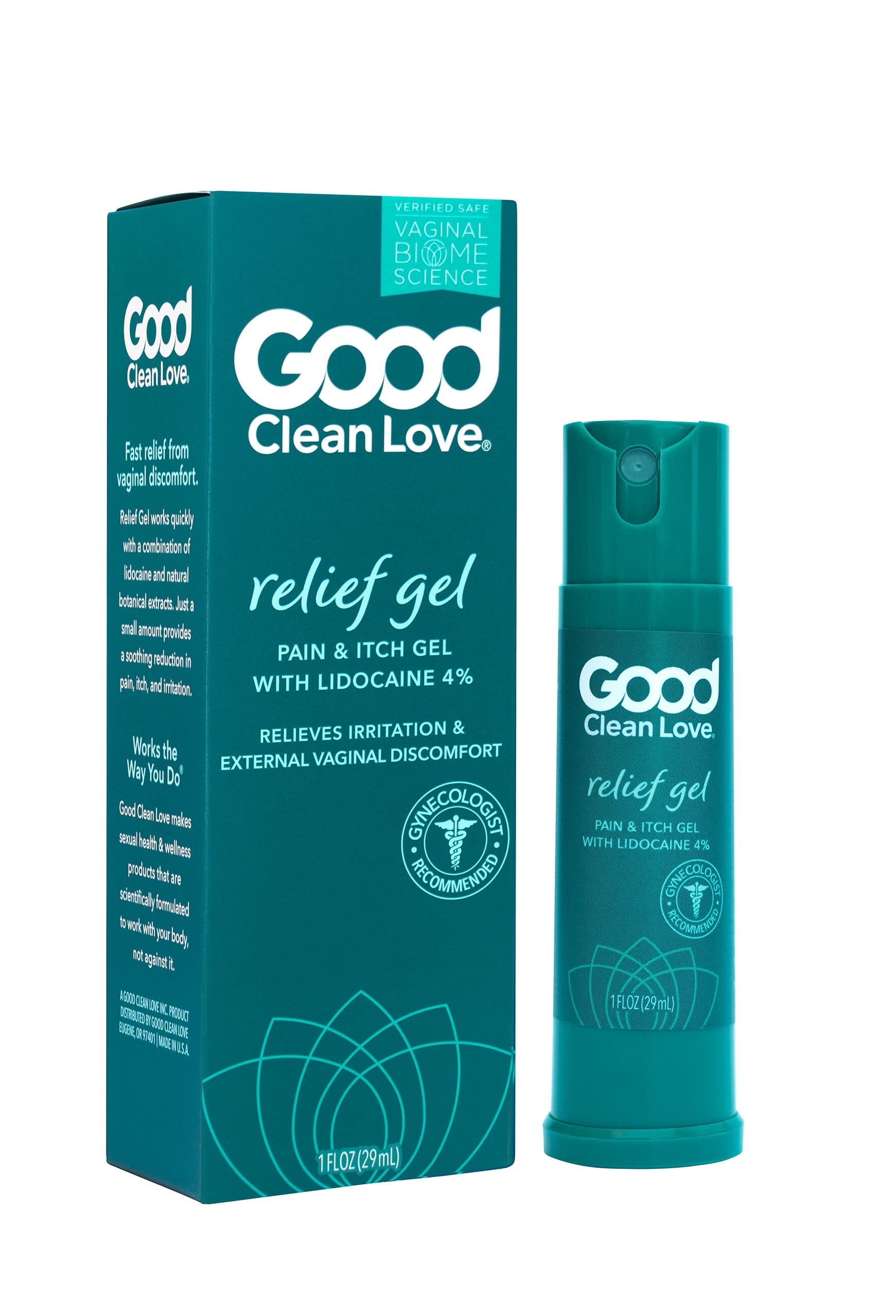 Good Clean Love Relief Gel Pain & Itch with Lidocaine 4%, Fast-Acting Relief from Pain, Itch, and Irritation