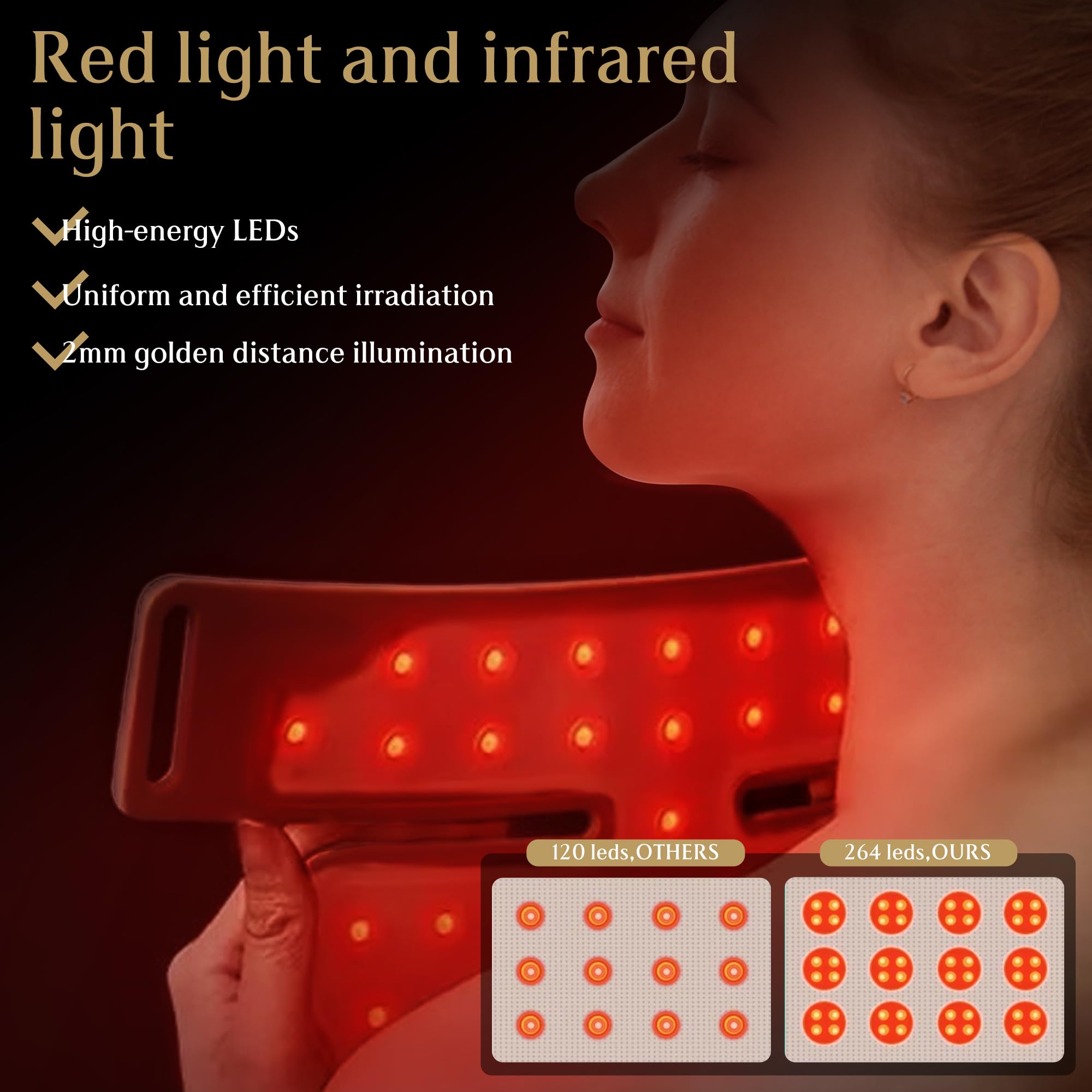 Upgraded Red Light Therapy Mask for Neck & Décolleté, 850 nm Wireless Infrared Light Therapy Suitable