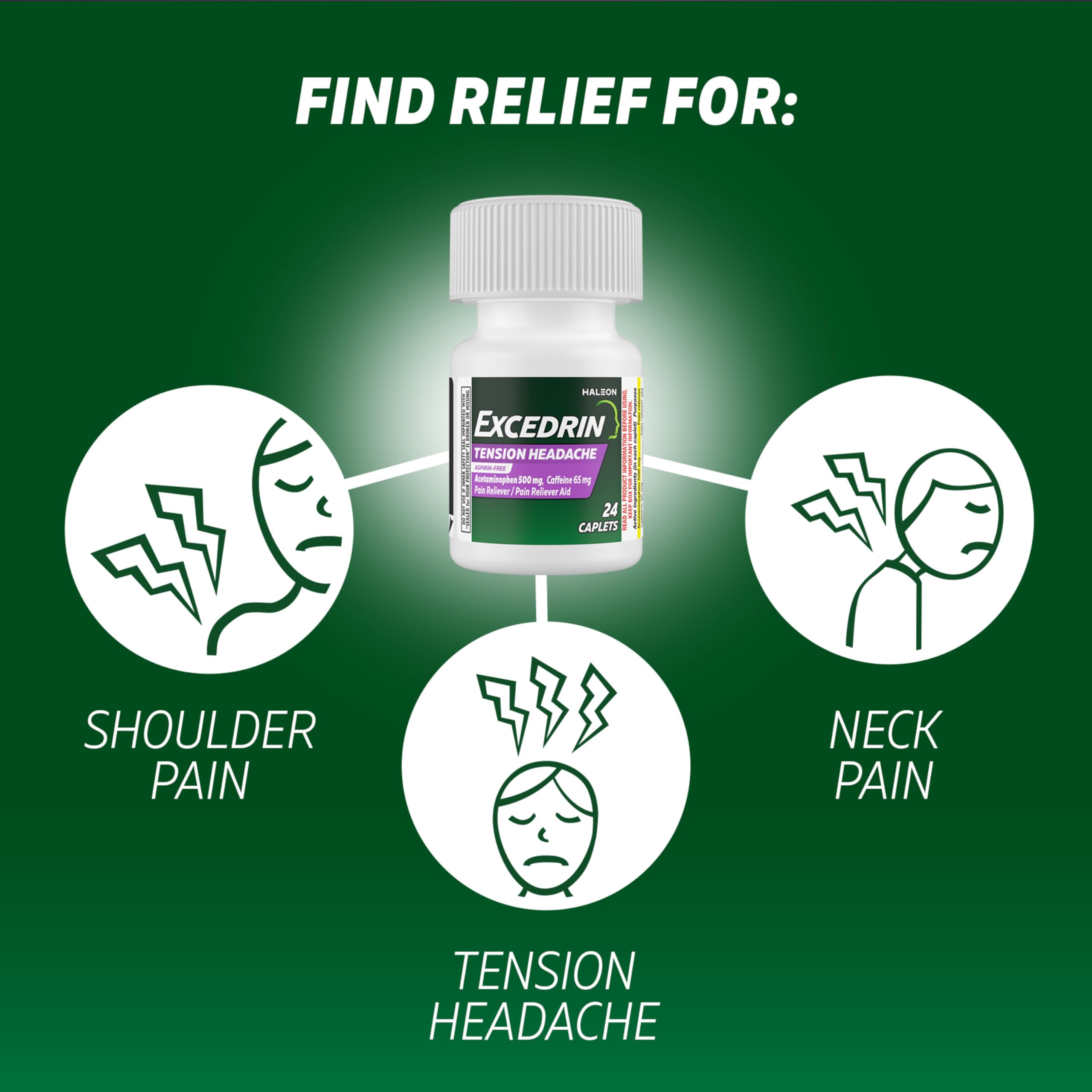 Excedrin Tension Headache Relief Caplets Without Aspirin for Head, Neck and Shoulder Pain Relief - 100 Count