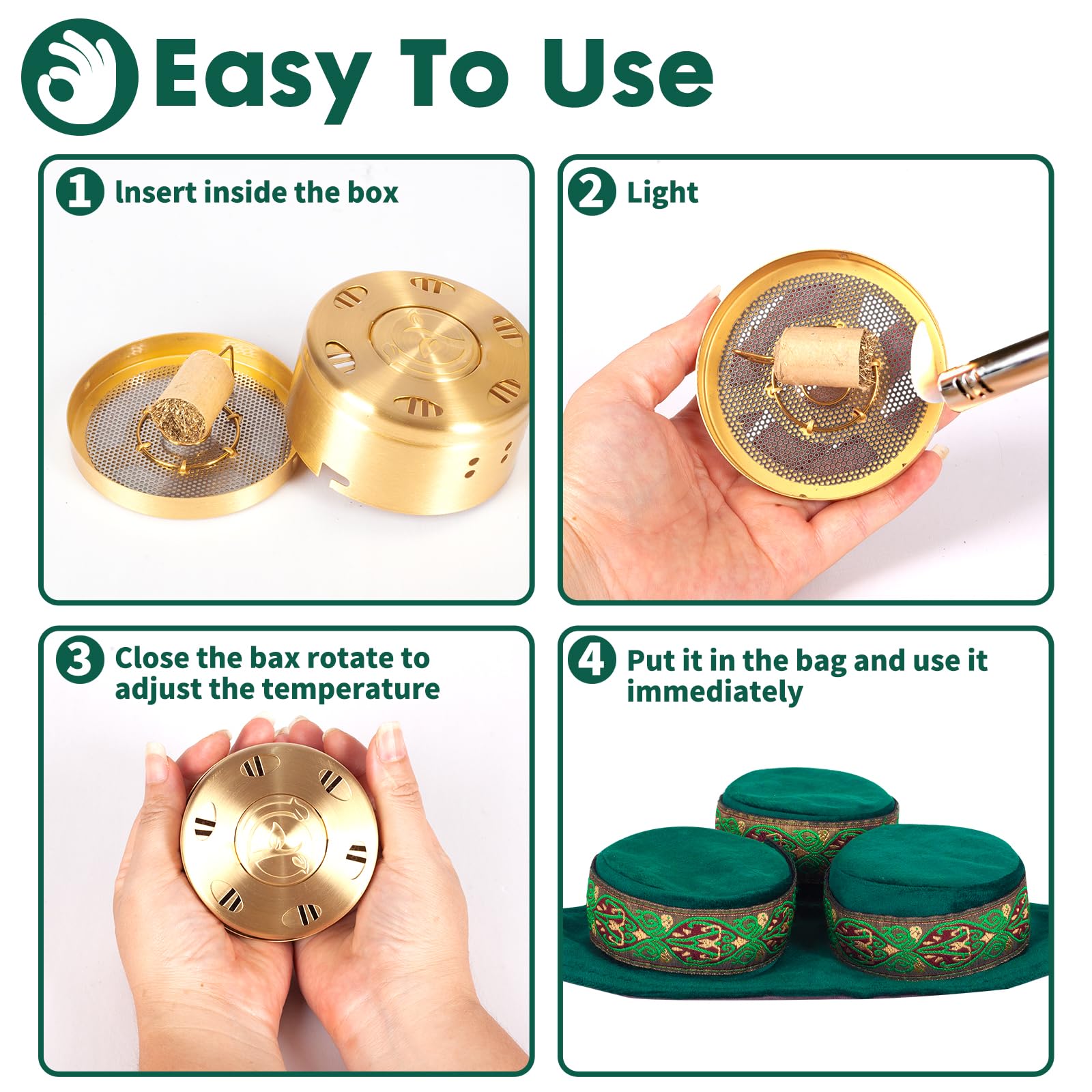 Smokeless Copper Moxa Box, Set of 3 Purifier Copper Tank Moxibustion Treatment Tool Portable