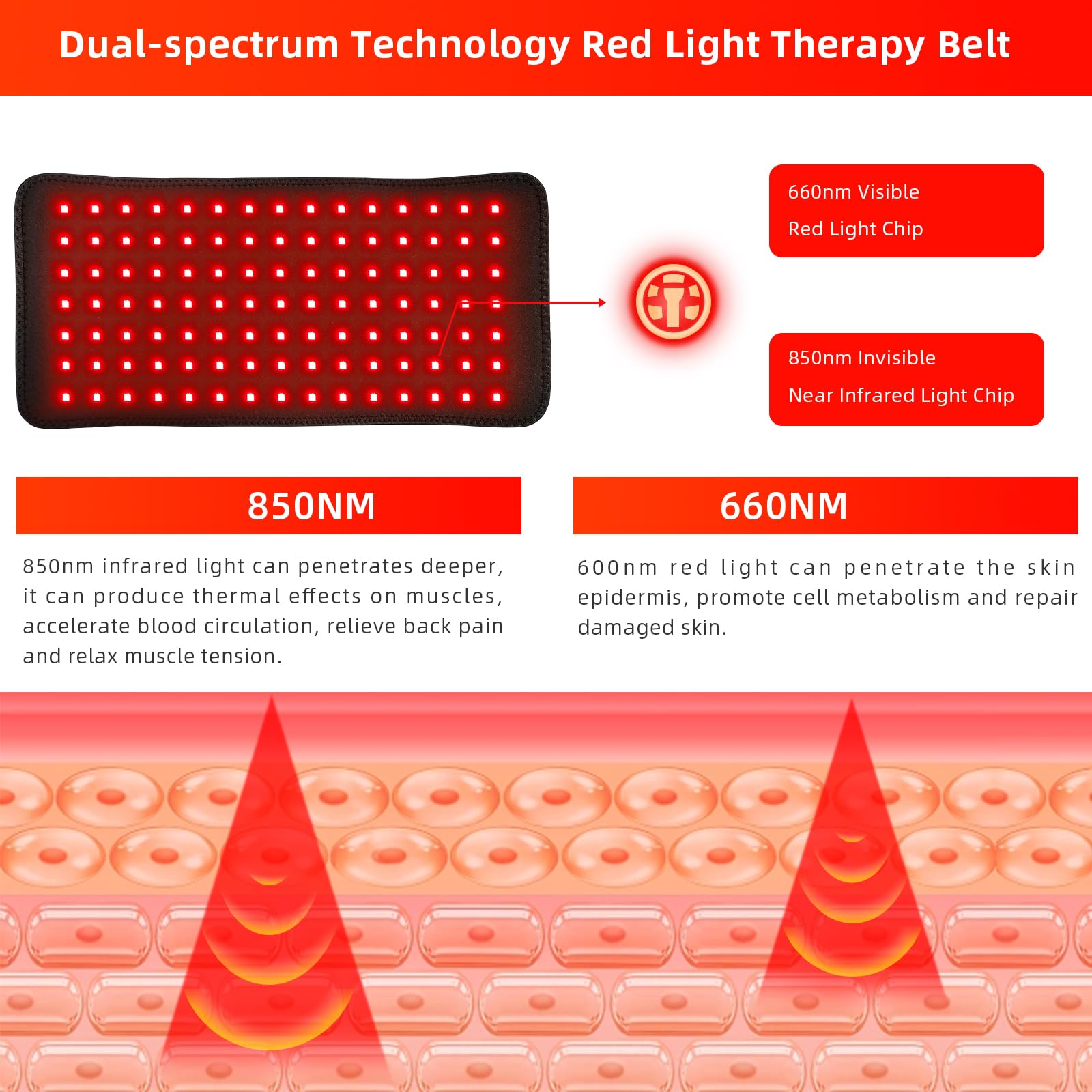 Red Light Therapy Infrared Light Therapy Heating Wrap Belt for Body Back Knee Shoulder Waist Muscle Pain