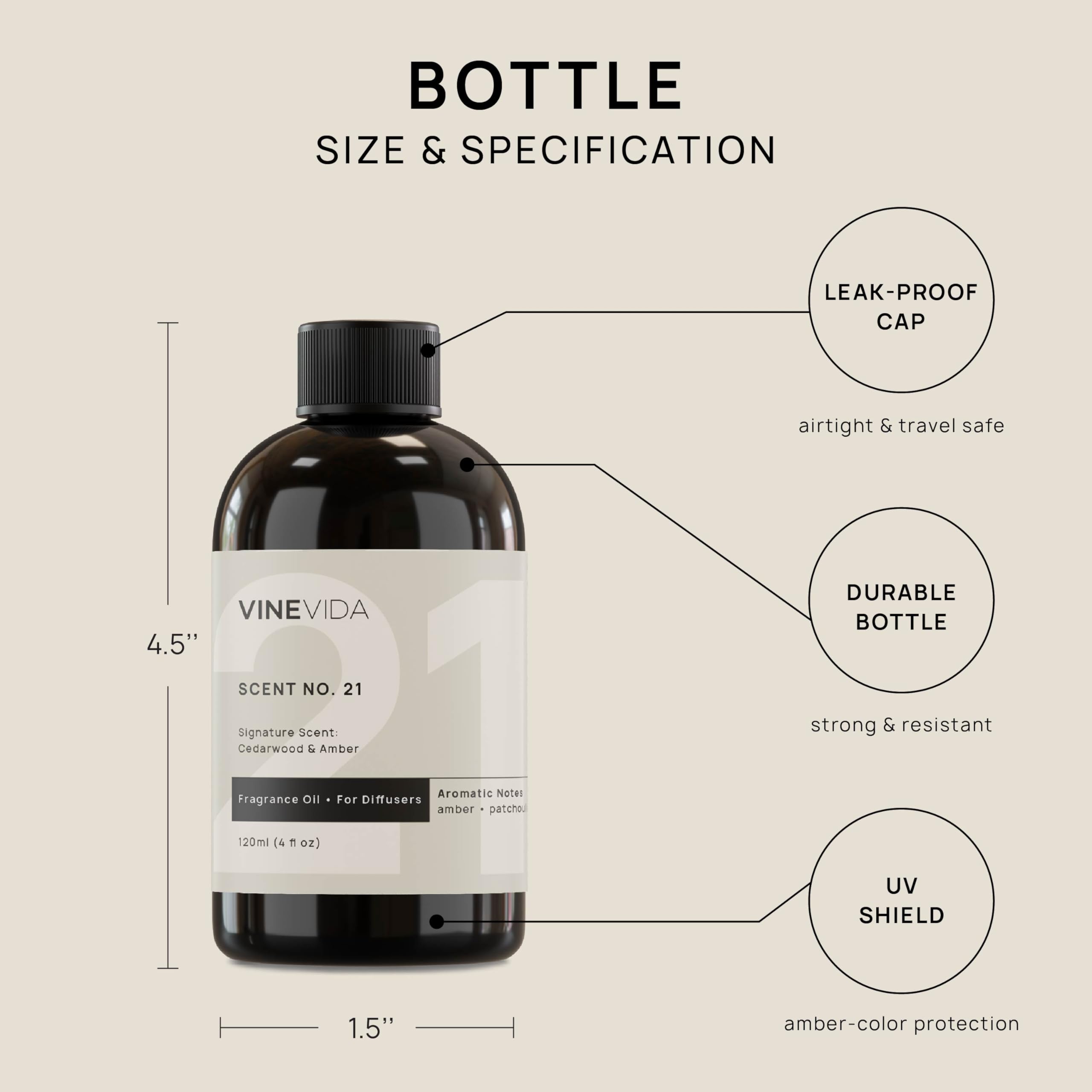 VINEVIDA [4 Fl Oz] Cedarwood & Amber Fragrance Oil for Cold Air Diffusers, Essential Oils