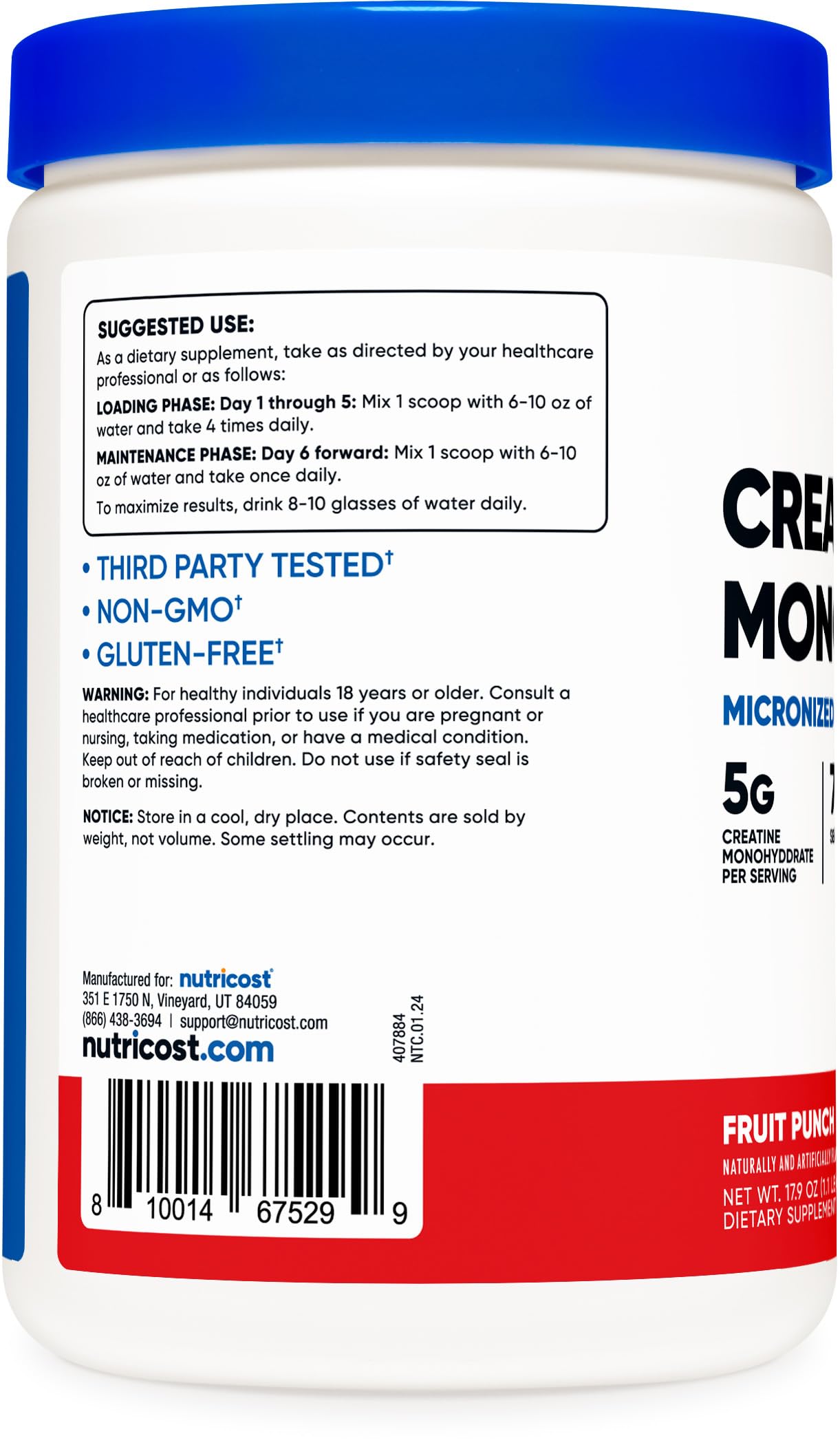 Nutricost Creatine Monohydrate Powder (Fruit Punch, 500 Gram)