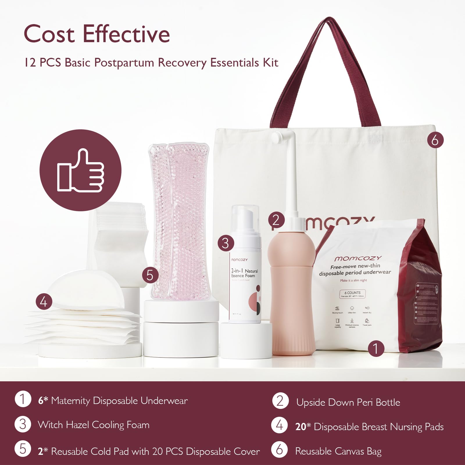Momcozy Postpartum Recovery Essentials Kit, Labor Delivery Mom Care Kit, Self-Absorbent Disposable