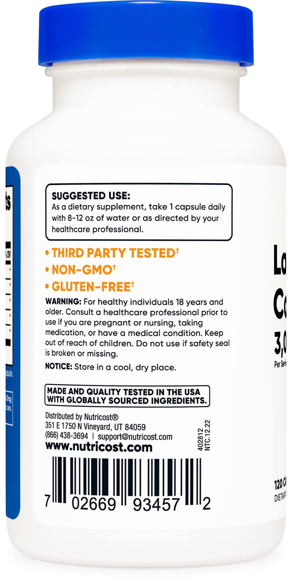 Nutricost Lactase Enzyme Complex 3,000 FCC ALU, 120 Vegetarian Capsules - Non-GMO