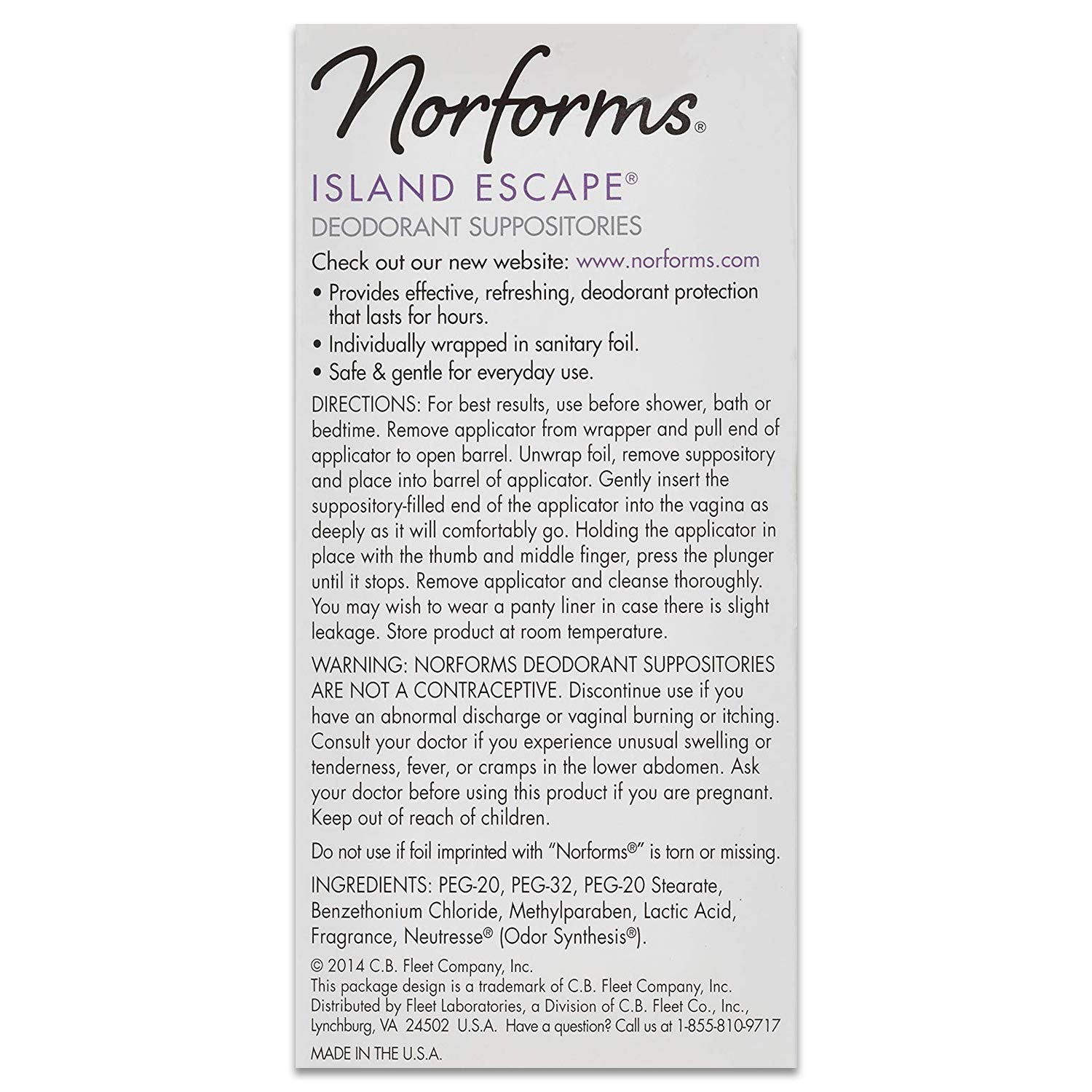 Norforms Feminine Deodorant Suppositories, Long Lasting Odor Control, Island Escape Scent, 12 Count