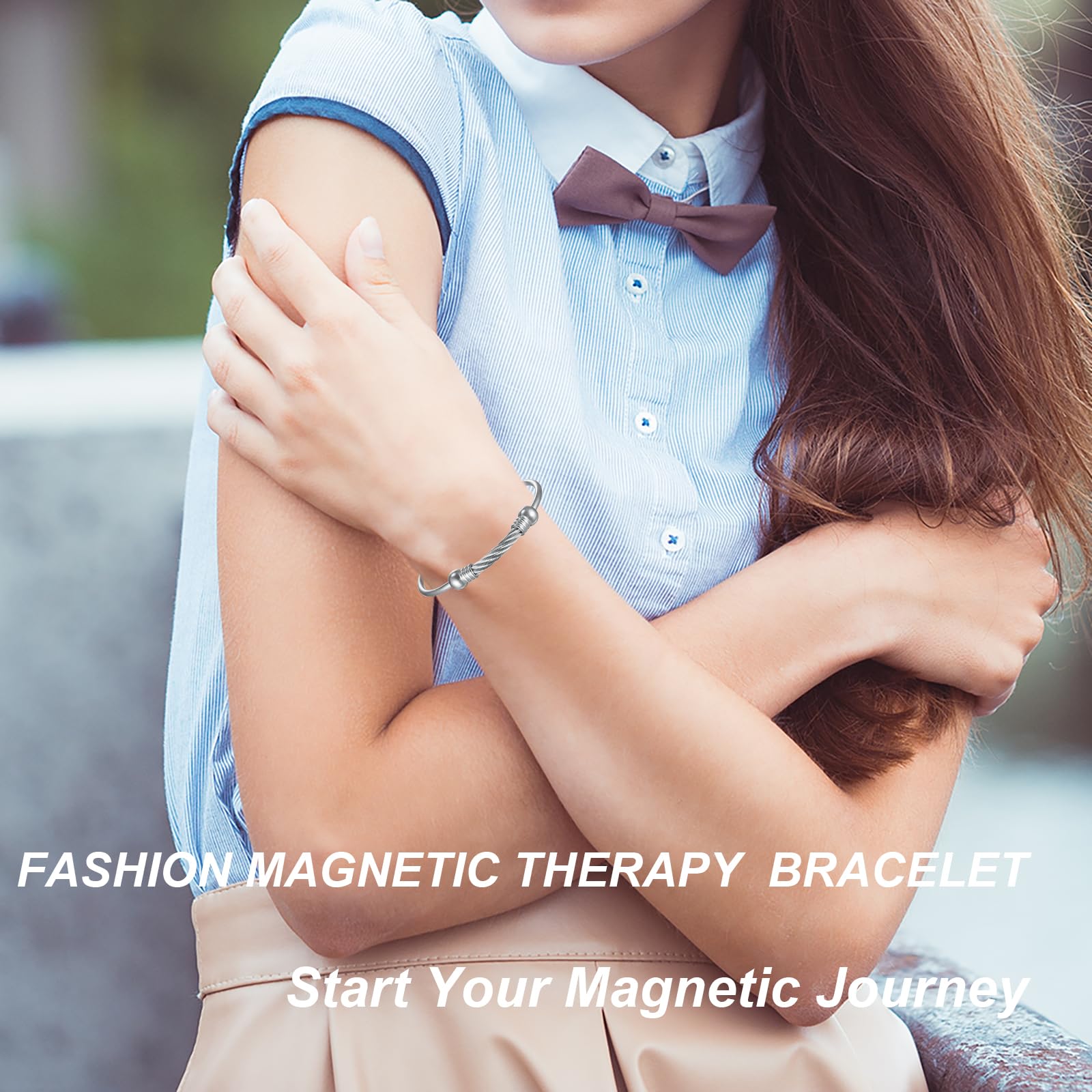 EnerMagiX Magnetic Bracelet for Women for Arthritis and Joint,Twisted Cable Stainless Steel Bangle
