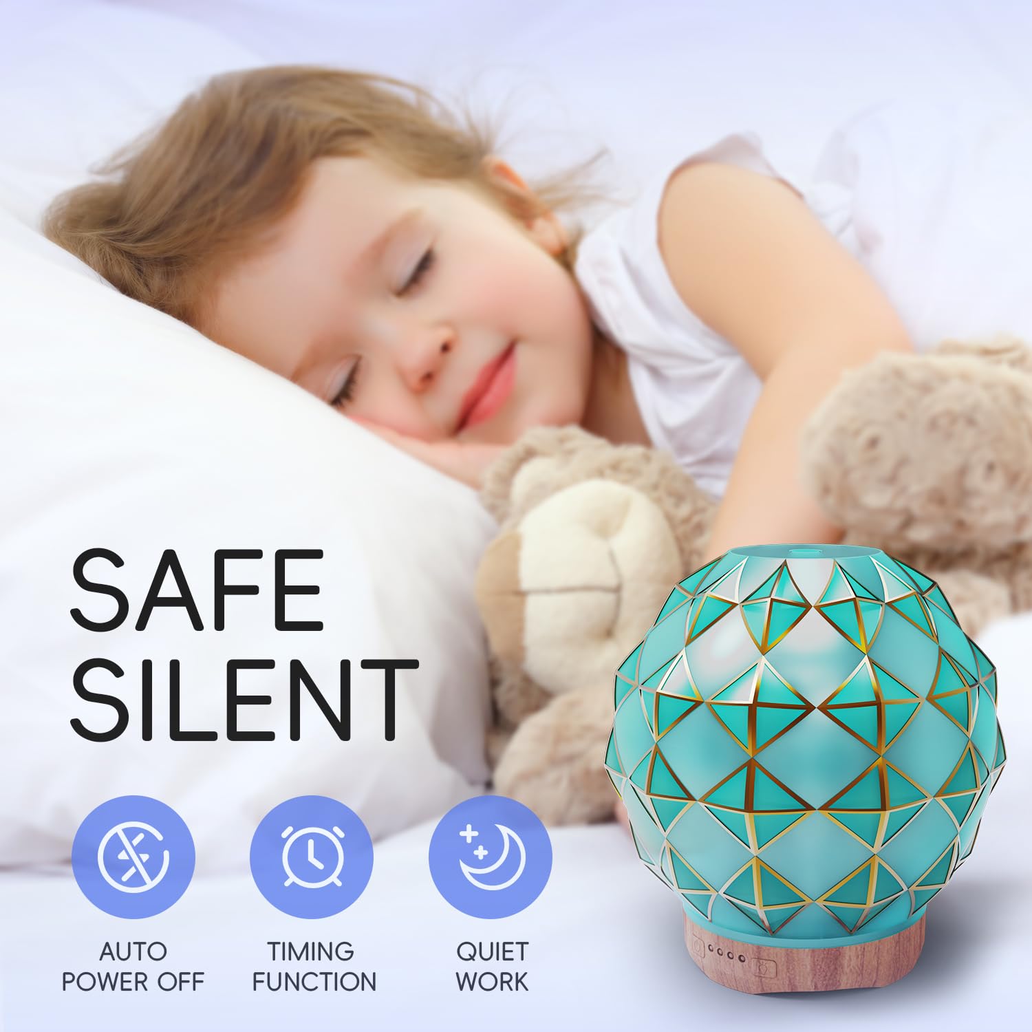 Youenkity Essential Oil Diffuser, Glass Ultrasonic Aromatherapy Diffuser with 7 Color LED Lights