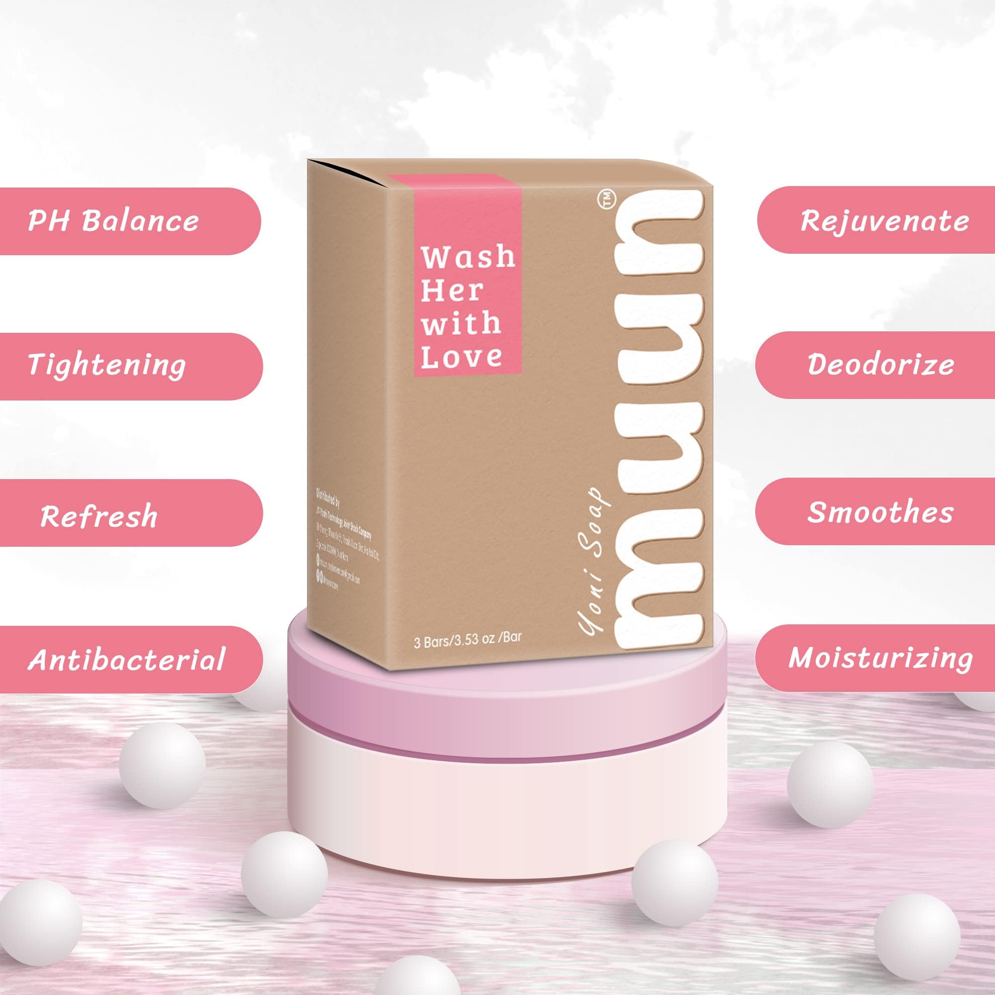 Muun Yoni Soap Bar - Pack 3 Ph Balance Probiotics & Natural Ingredients - Gentle Cleansing Formula