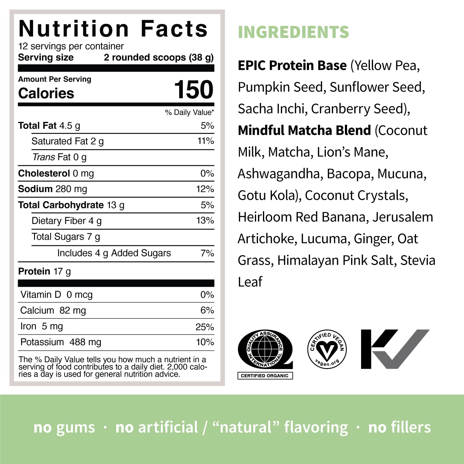 Sprout Living Epic Protein, Plant Based Protein & Superfoods Powder, Mindful Matcha