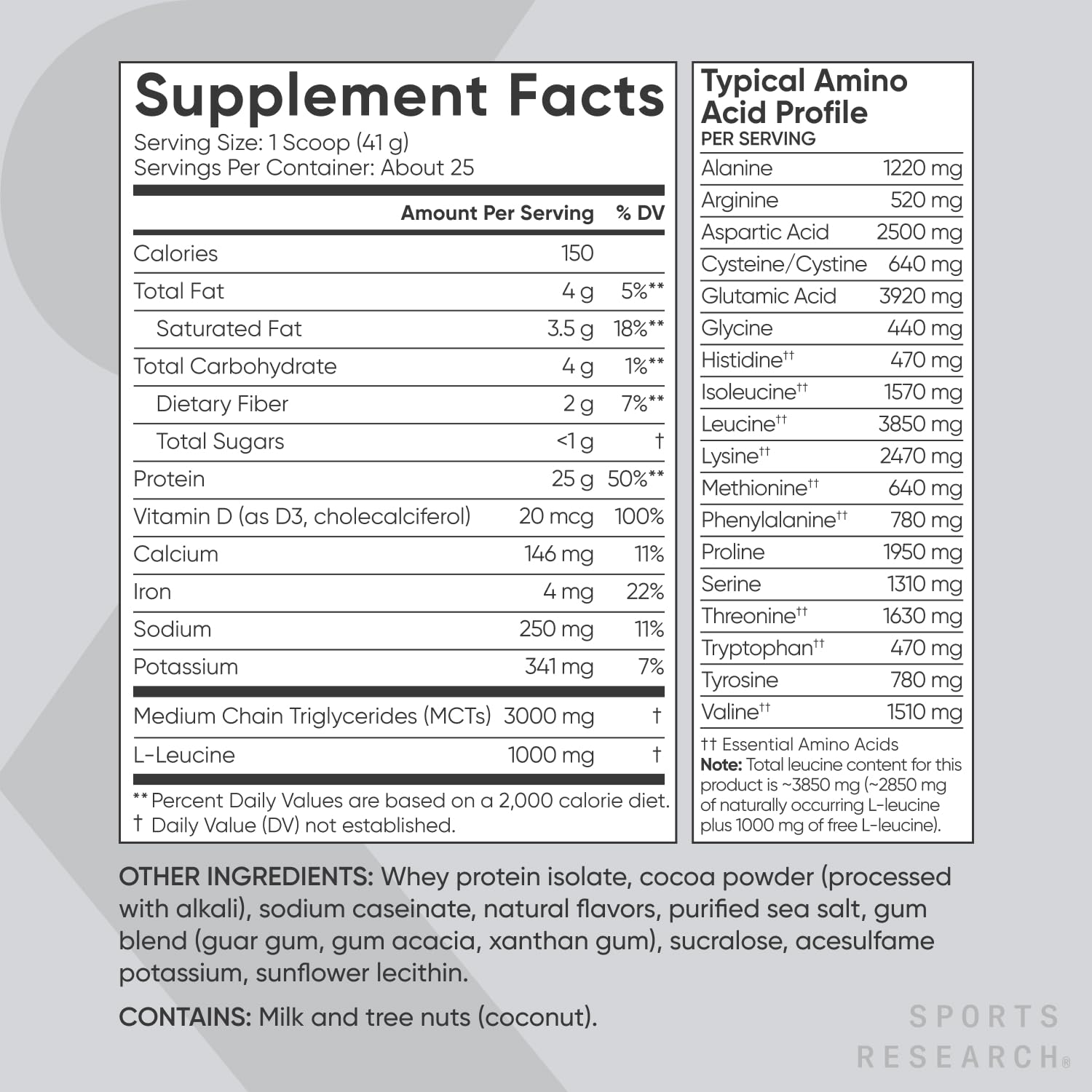 Sports Research Whey Protein Isolate - Sports Nutrition Protein Powder 25g per Serving