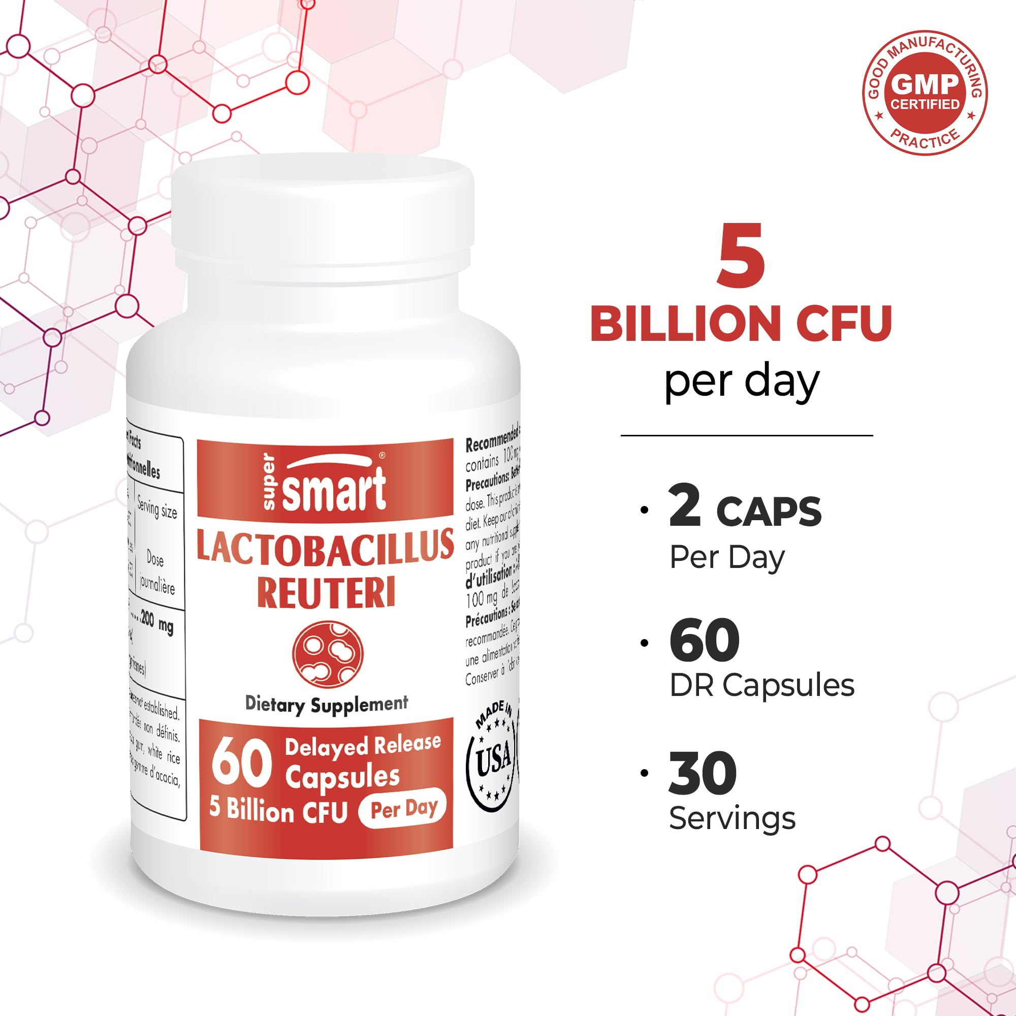 Supersmart - Lactobacillus Reuteri 5 Billion CFU per Day (Probiotic Supplement)