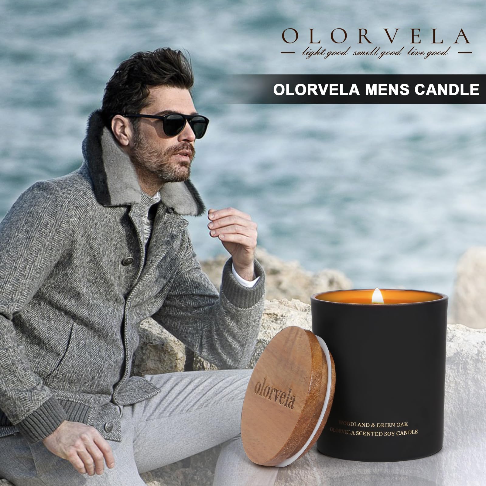 olorvela Candles for Men Wood Wicked Candles for Home Scented Mens Candle Aromatherapy 8oz
