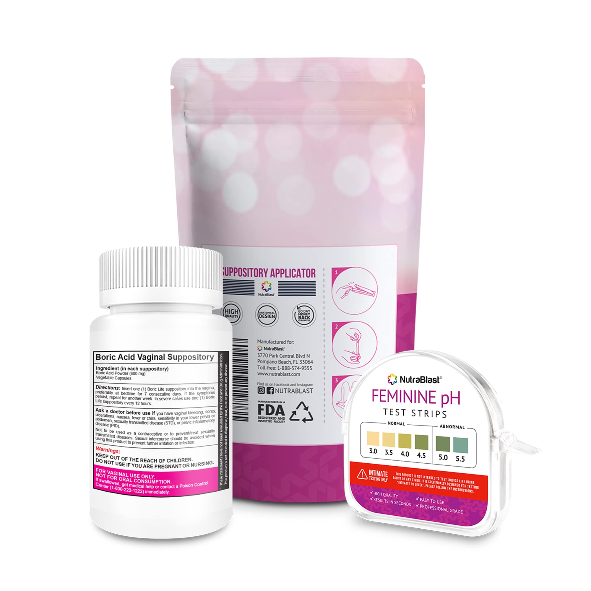 NutraBlast Boric Acid Vaginal Suppositories 600mg (30 Count) w/Disposable Vaginal Suppository