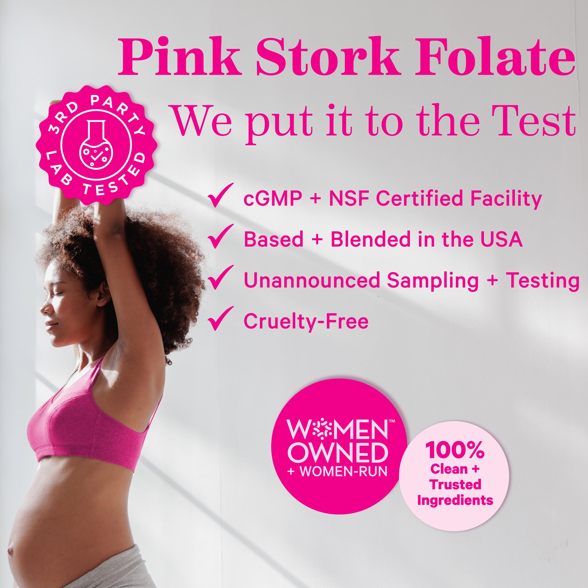 Pink Stork Folate: Methyl Folate - MTHFR Acid, Natural Form of Folic Acid for Pregnancy, Formulated