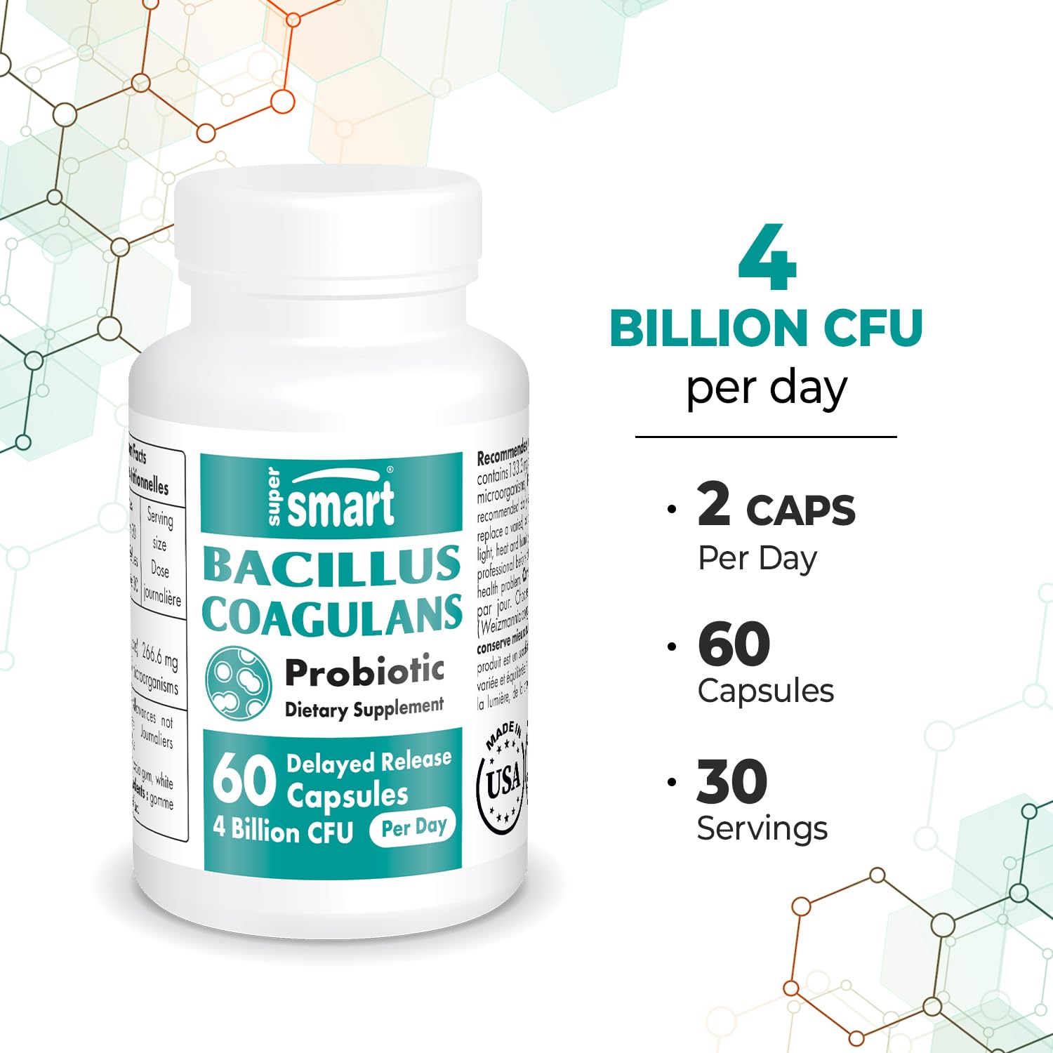 Supersmart - Bacillus Coagulans Probiotic 4 Billion CFU per Day (High Absorption)