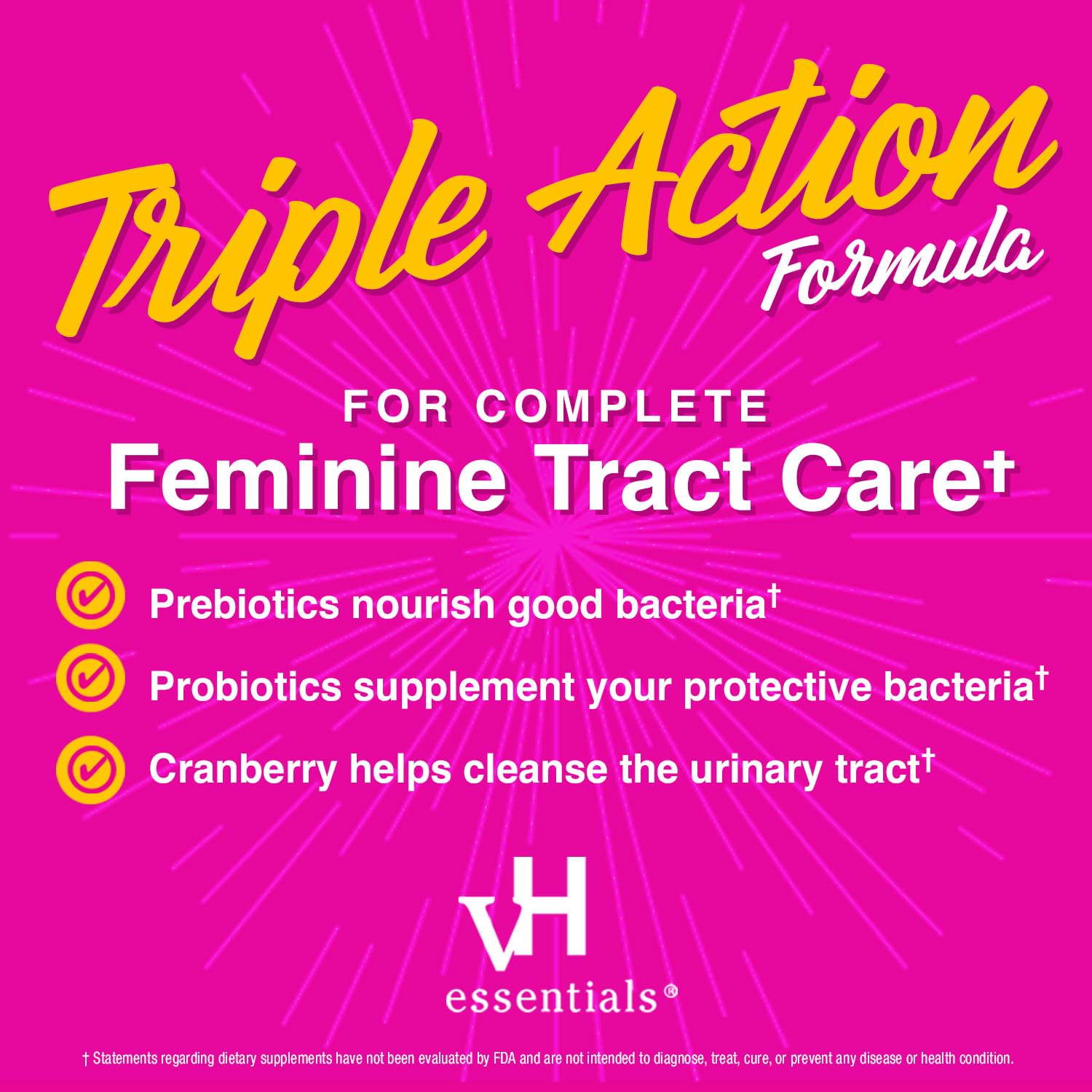 vH essentials Probiotic Gummies with Prebiotics & Cranberry, Concentrated Extract