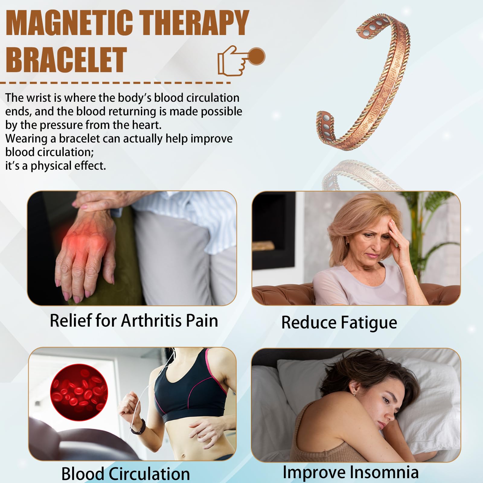 EnerCoppeX Copper Magnetic Bracelet for Women, 99.99% Pure Copper Cuff with 3500 Gauss Magnets (A)