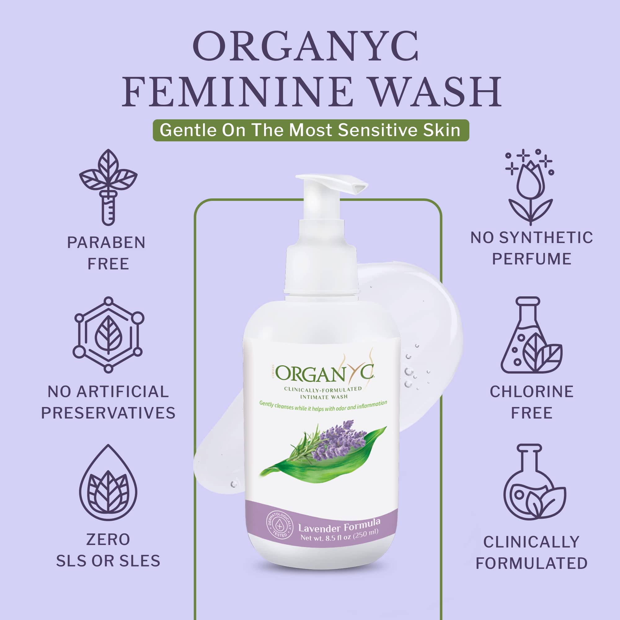 Organic Intimate Wash with Lavender Essential Oils & Flower Extracts, Gentle Cleansing Feminine