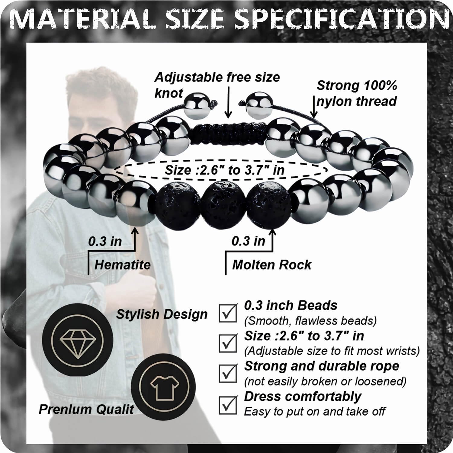 RENZHI-Magnetic Hematite Bracelet–Beaded Magnetic Bracelets for Men and Women