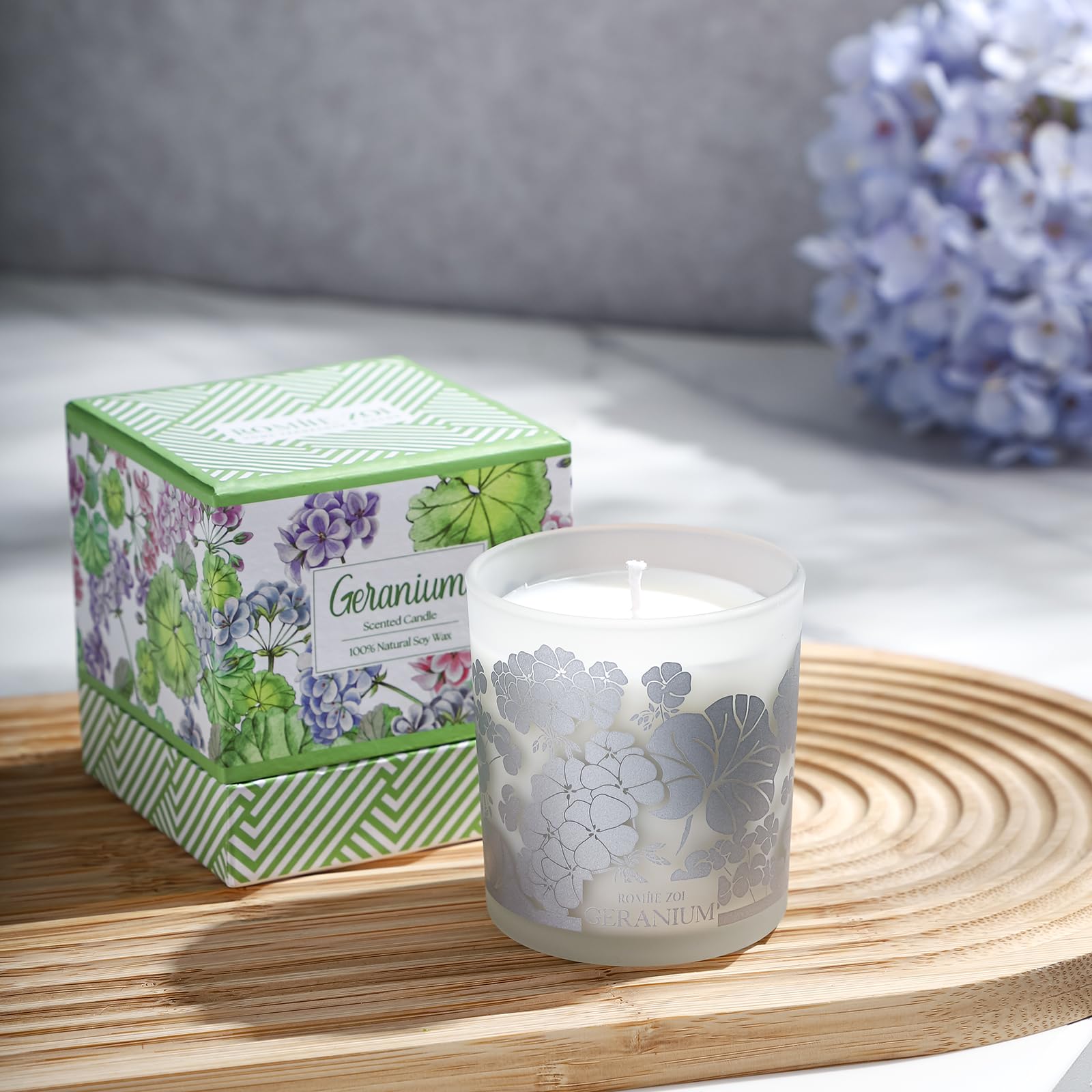 ROMIIE ZOI Scented Candle - Geranium - 6oz Aromatherapy Soy Wax Jar Candle for Home, Gifts for Women