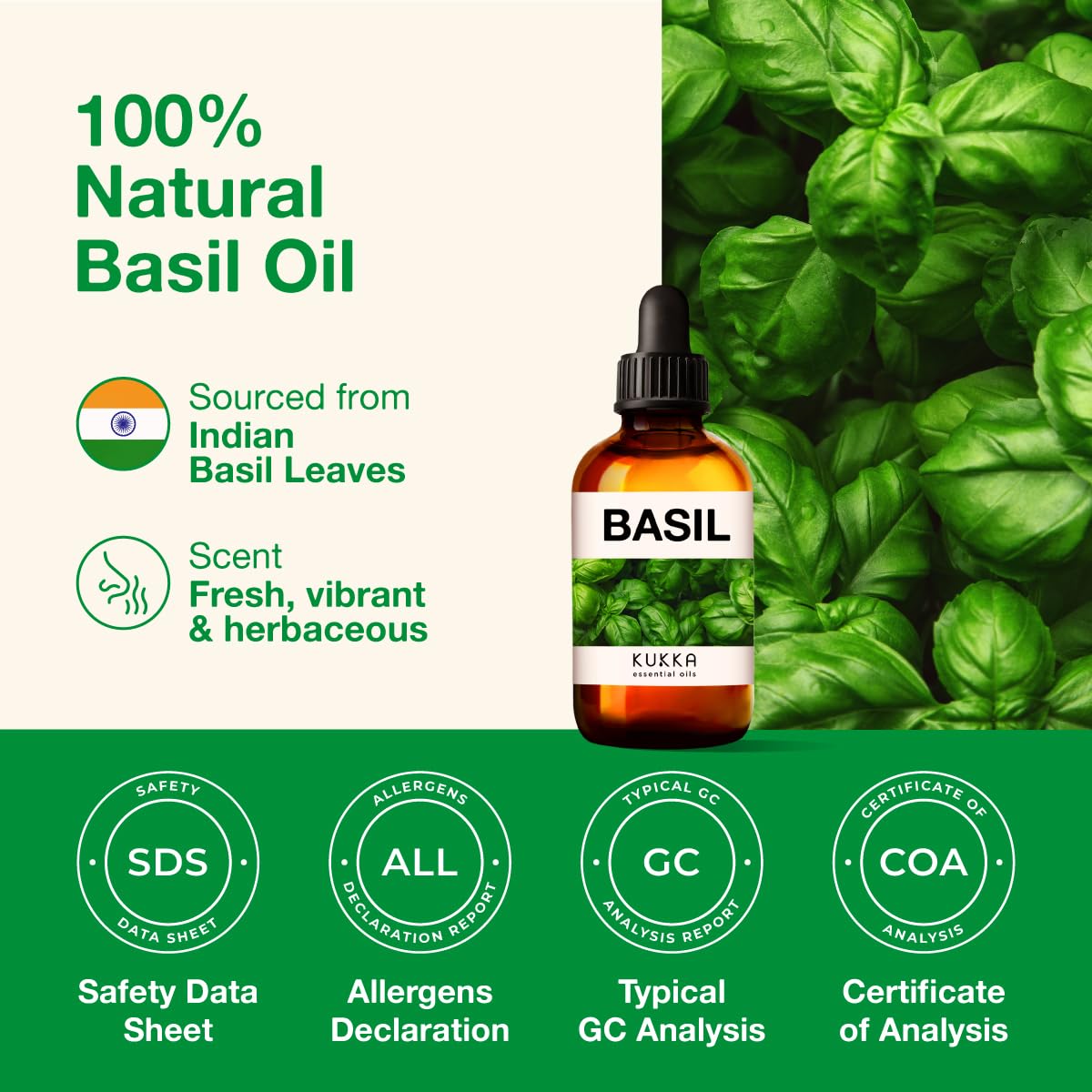Kukka Basil Essential Oil for Diffusers - Basil Essential Oil for Skin - Basil Oil for Aromatherapy, Skin, Fragrance