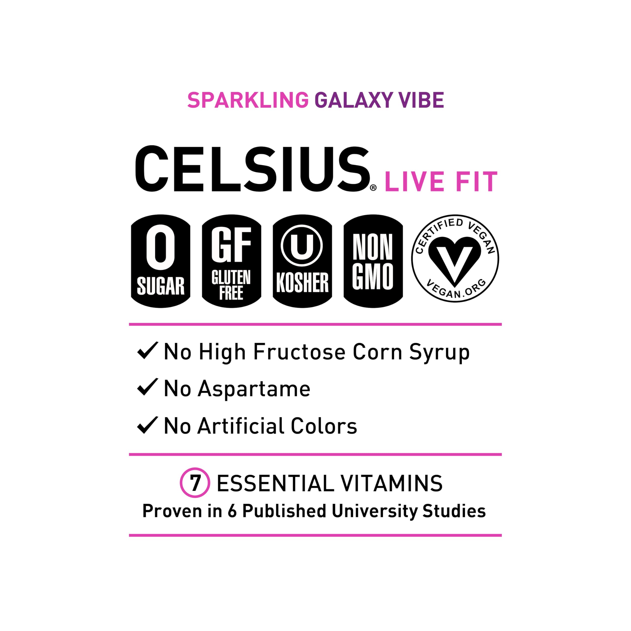 CELSIUS Sparkling Galaxy Vibe, Functional Essential Energy Drink 12 Fl Oz (Pack of 12)