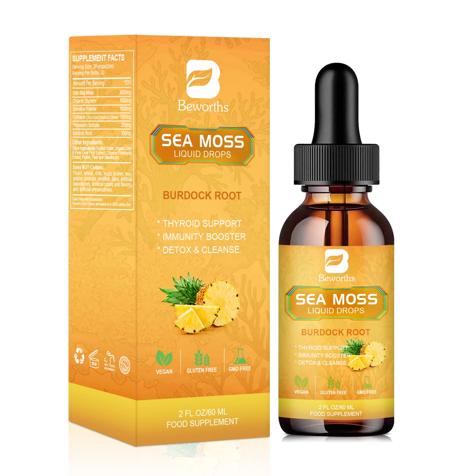 B BEWORTHS Sea Moss Liquid Drops - Organic Irish Sea Moss Gel with Burdock Root