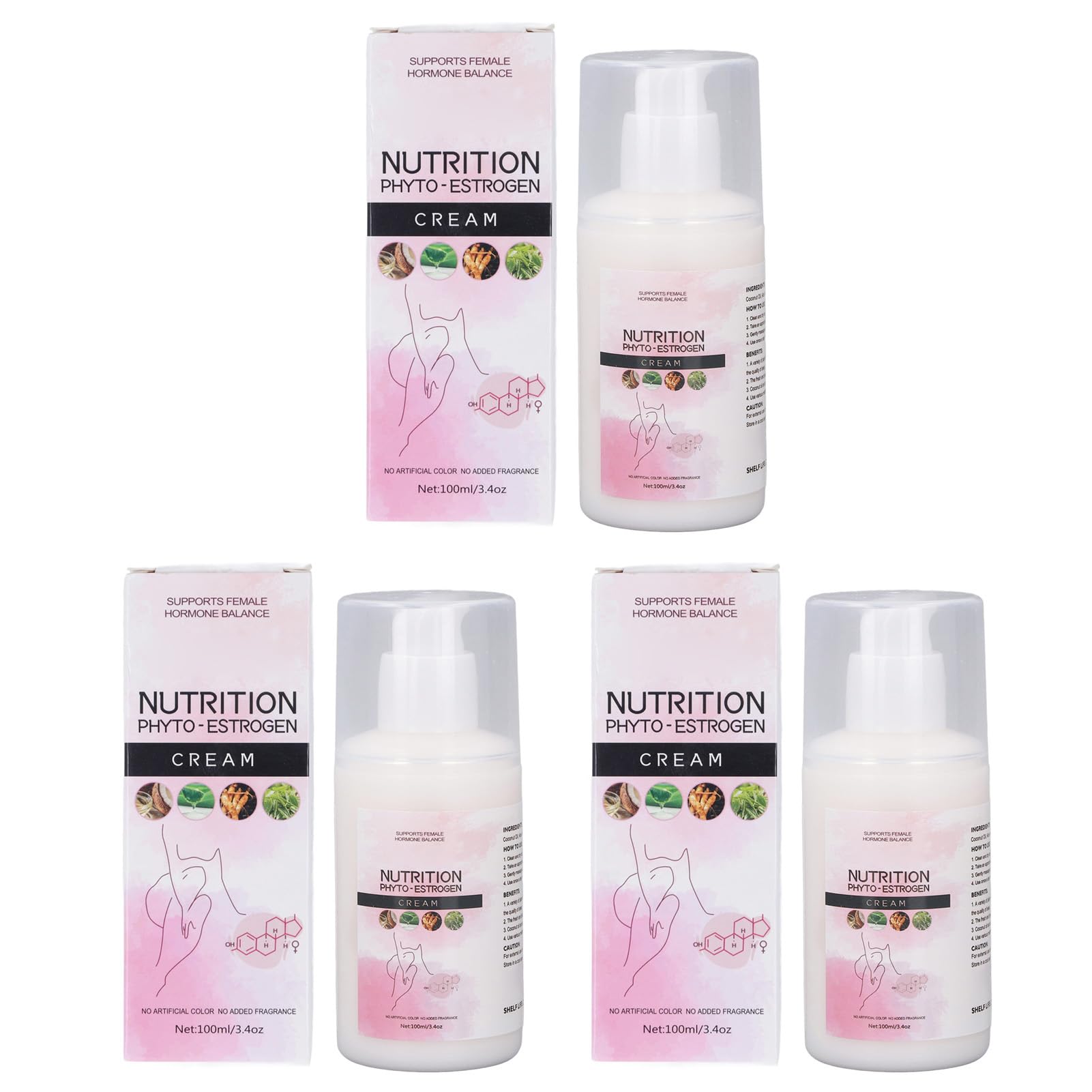 Phyto Estrogen Cream, Menopause Relief, Hormone Support, Sleep Enhancement, Ingredients, 3pcs 100ml