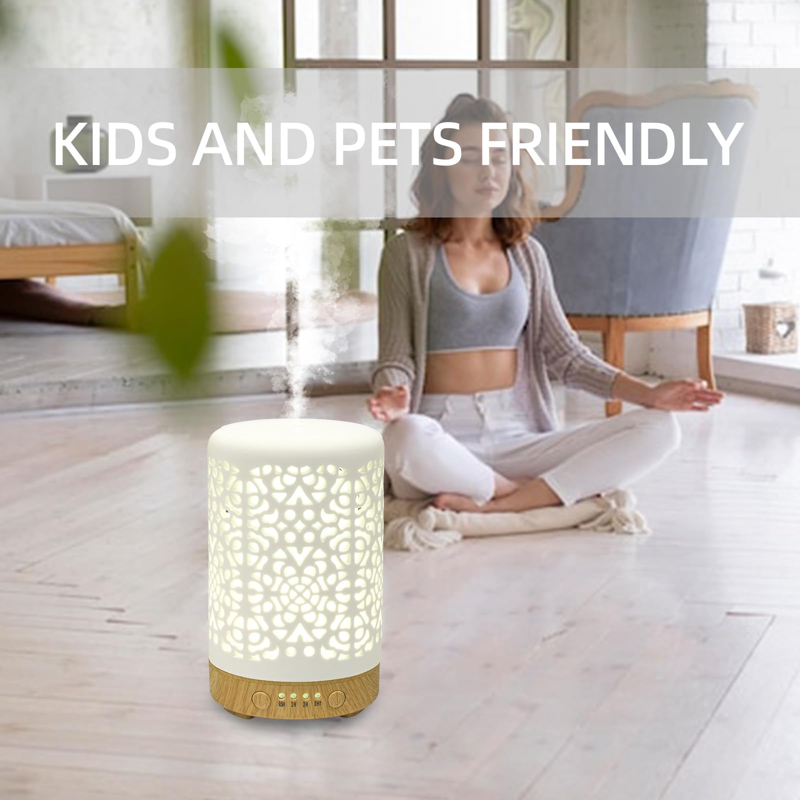 Essential Oil Diffusers, 100ml White Ceramic Diffuser with 7 LED Lights,Ultrasonic Aromatherapy
