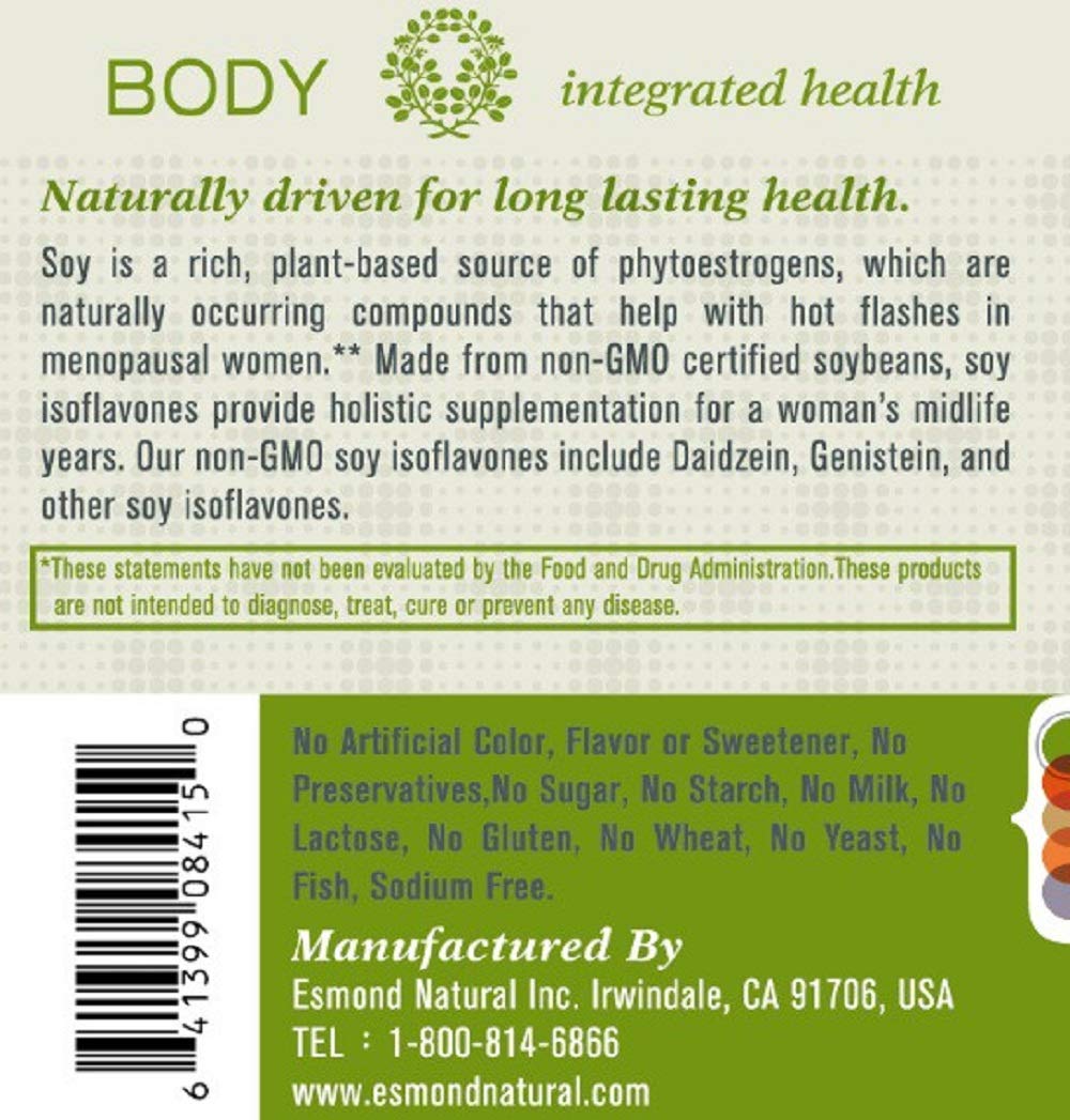 Esmond Natural: Soy Isoflavones Non-GMO (Supports Menopausal Health & Hot Flashes), GMP, Natural