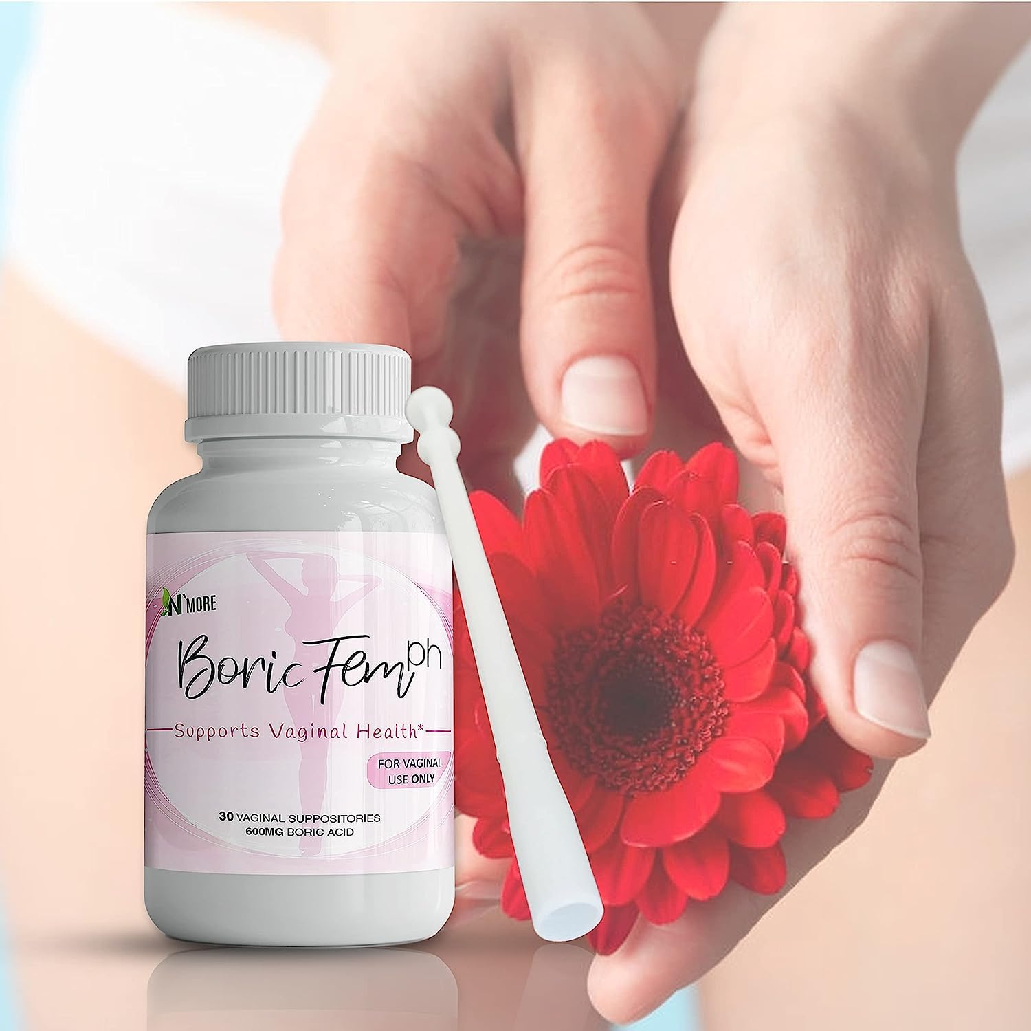 N'More Boric Acid Vaginal Suppositories - 30 Count, 600mg - 100% Pure Made in USA