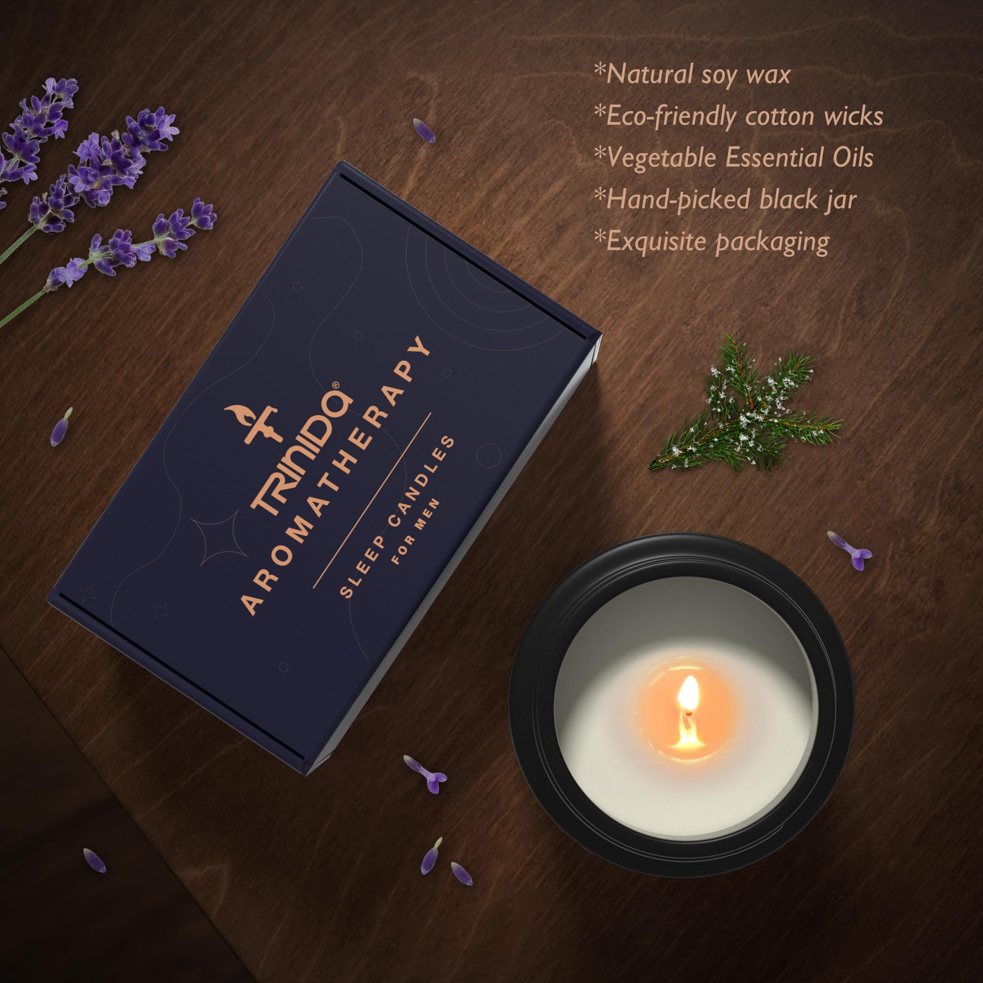 TRINIDa Large Sleep Scented Candles, Black Jar Natural Soy Candles for Home Scented, Candle Gift