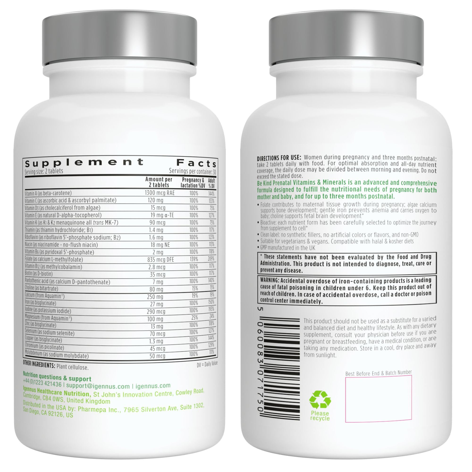 High Absorption Methylated Prenatal Multivitamin, Clean Label with Gentle Iron and Folic Acid